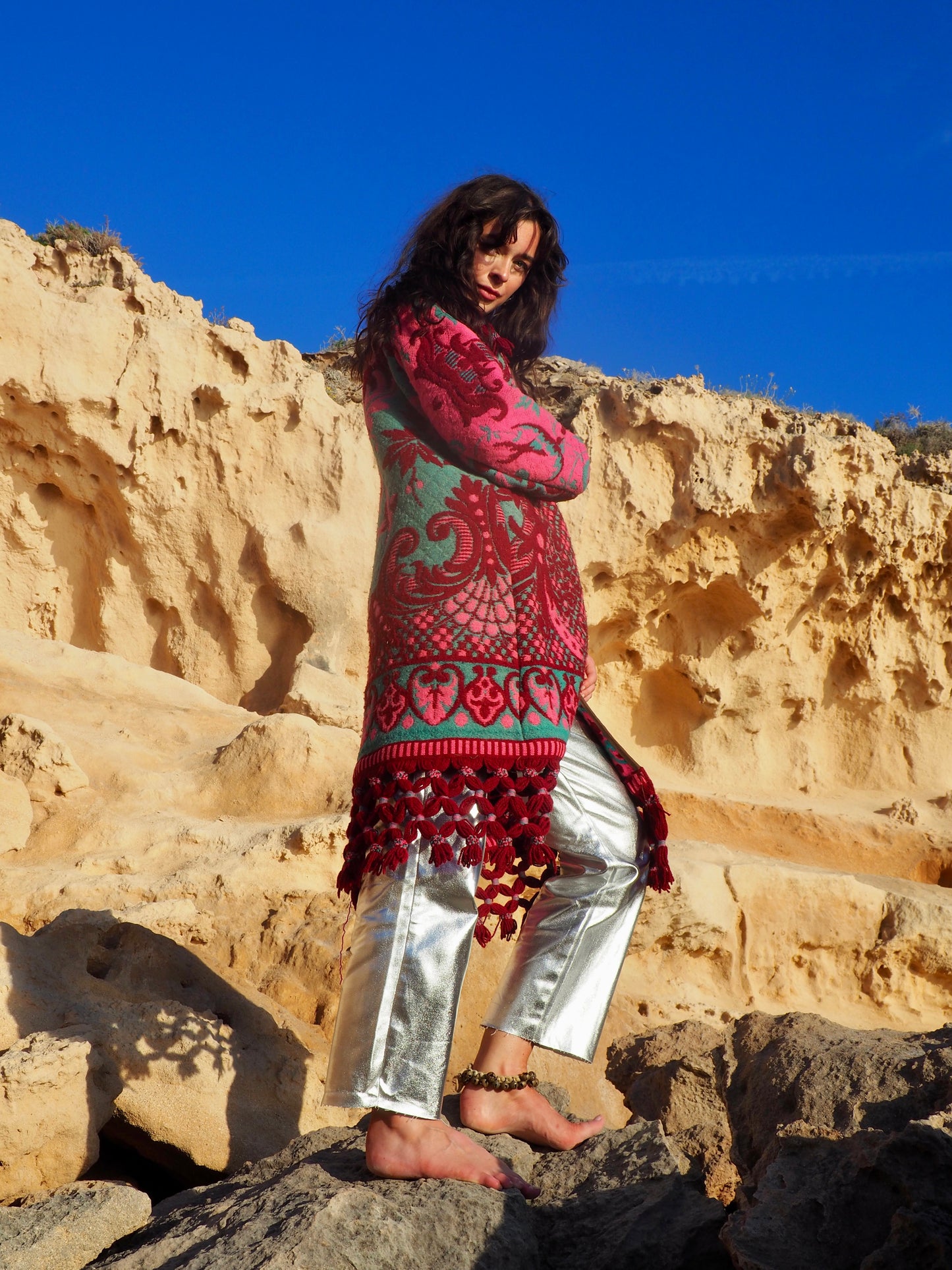 Amazing vintage woven tapestry jacket with insane oversize tassel trim up-cycled by Vagabond Ibiza
