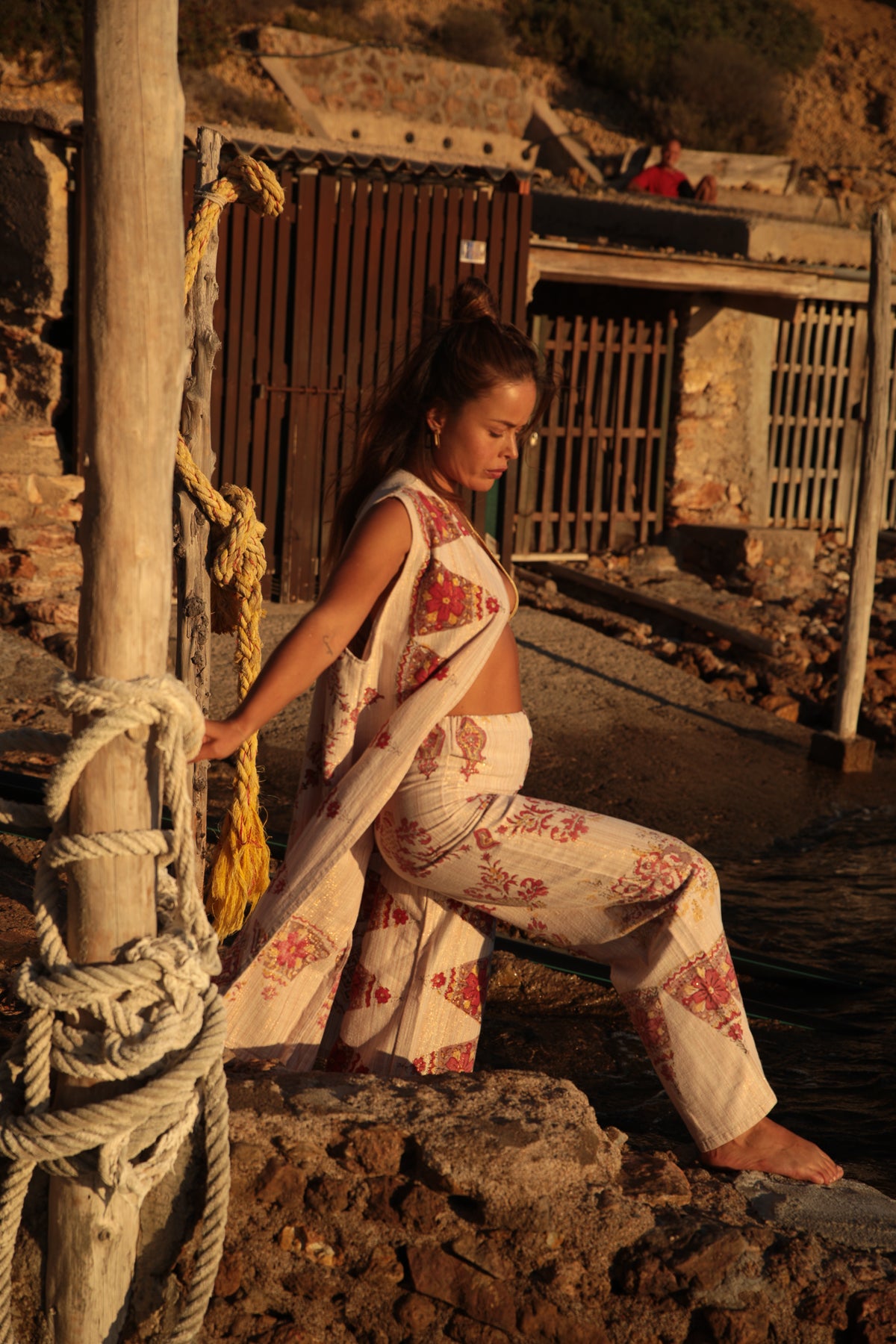 Vintage Indian cotton block printed textiles 2 piece set made by Vagabond Ibiza