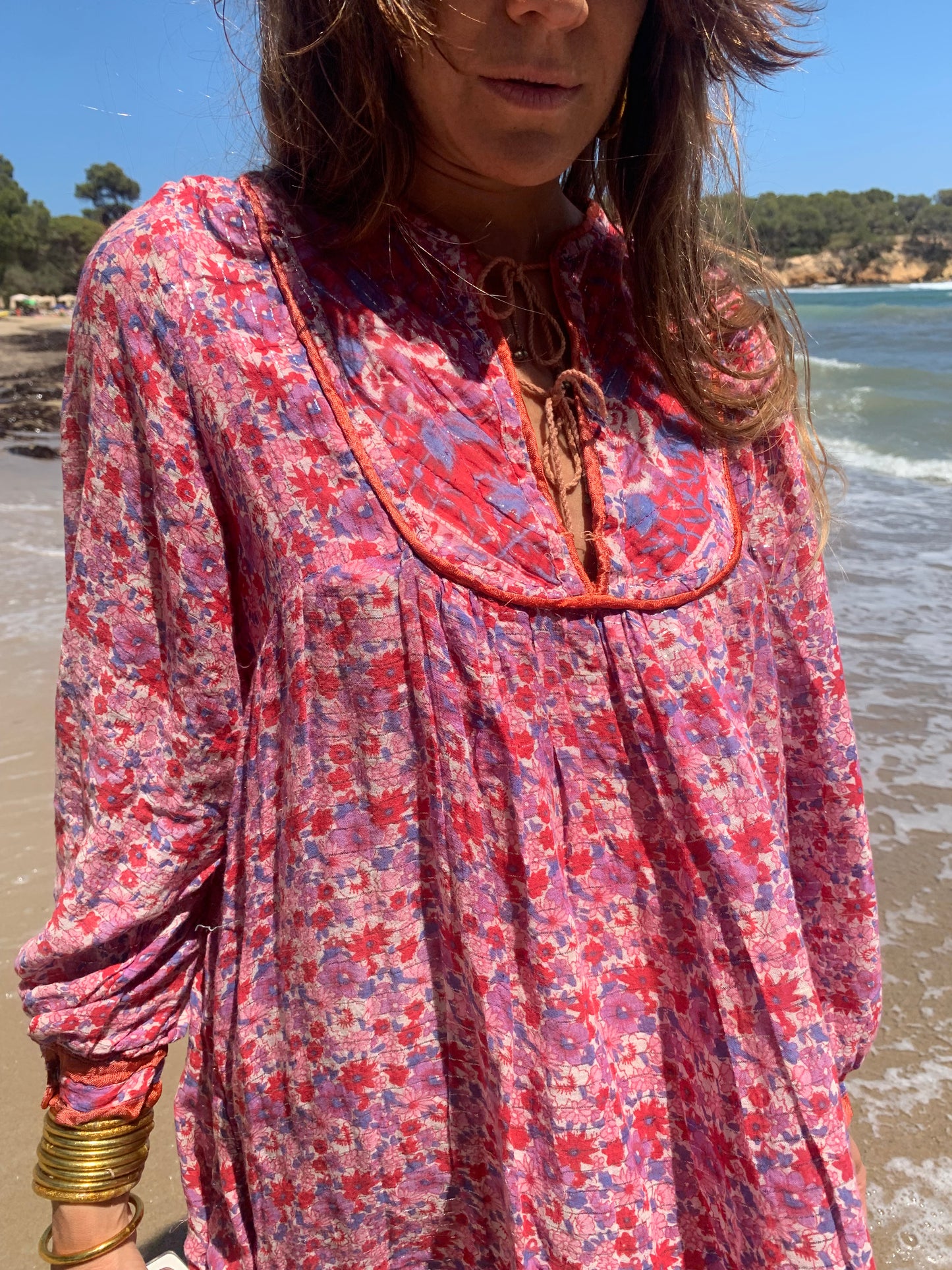 Vintage Original 1970’s rare Indian fine cotton block printed floral dress in pink