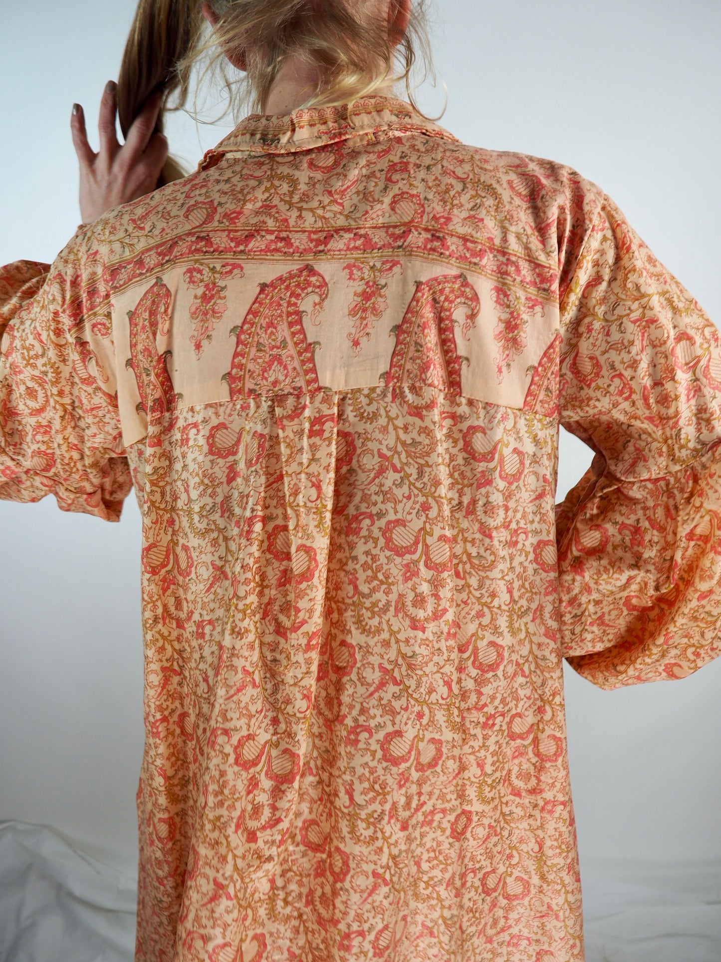 The Lenya Up-cycled Vintage Sari Dress – Sustainable Boho Dress with Oversized Sleeves Matching Scrunchy & Storage Bag
