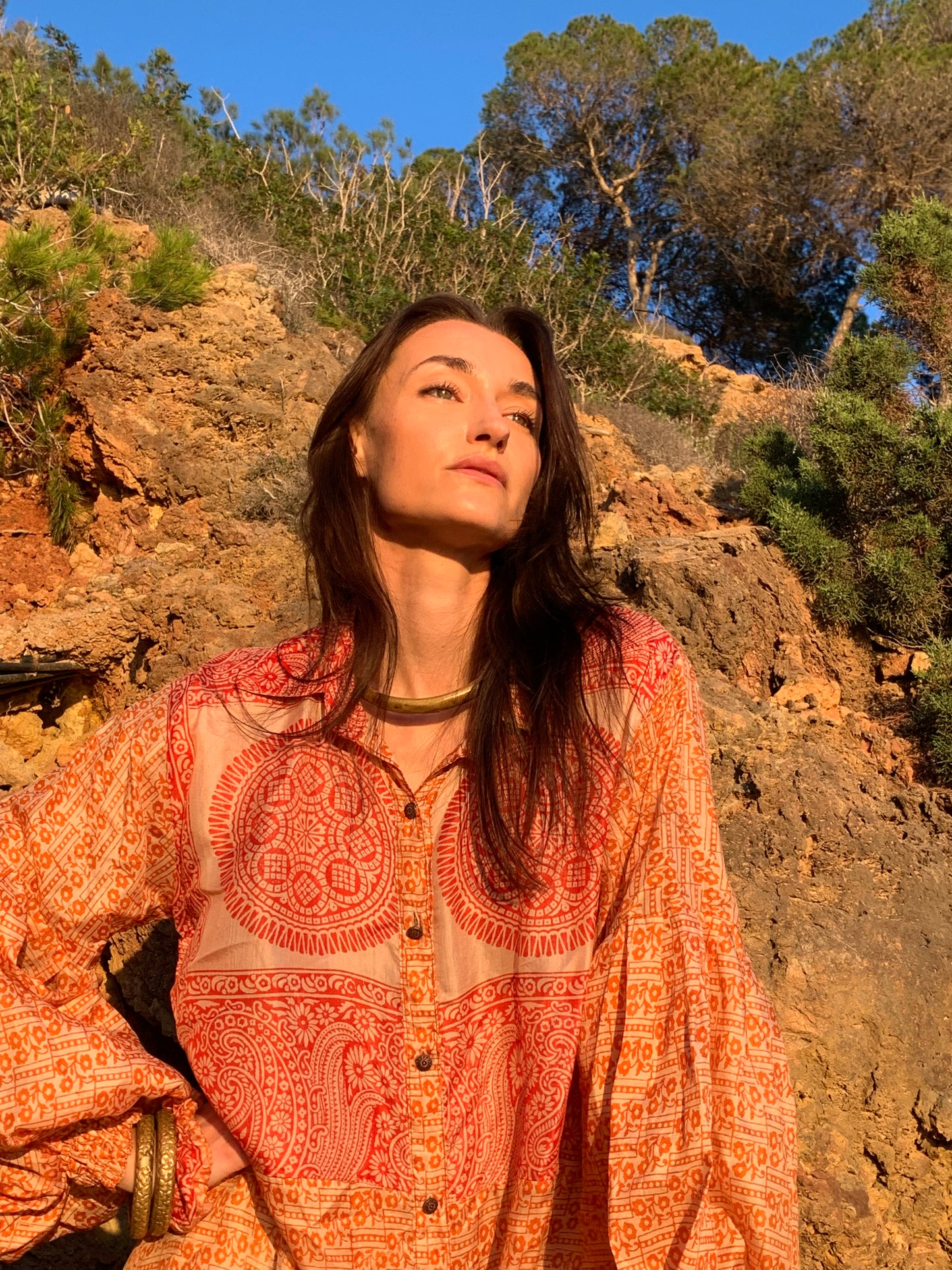 The Lenya Up-cycled Vintage Sari Dress – Sustainable Boho Dress with Oversized Sleeves Matching Scrunchy & Storage Bag