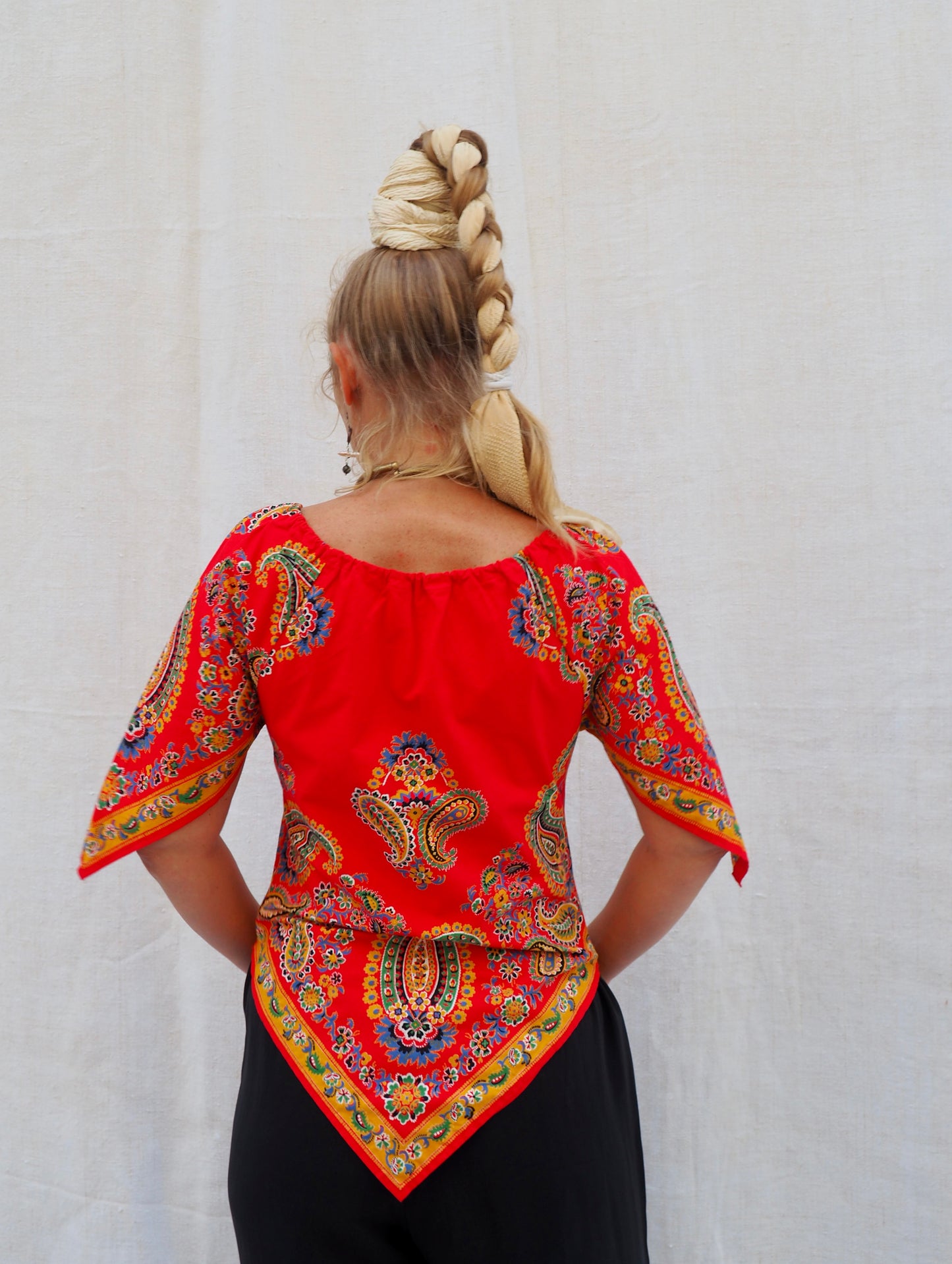 Upcycled 1970s Vintage Paisley Scarf Top – Handmade by Vagabond Ibiza