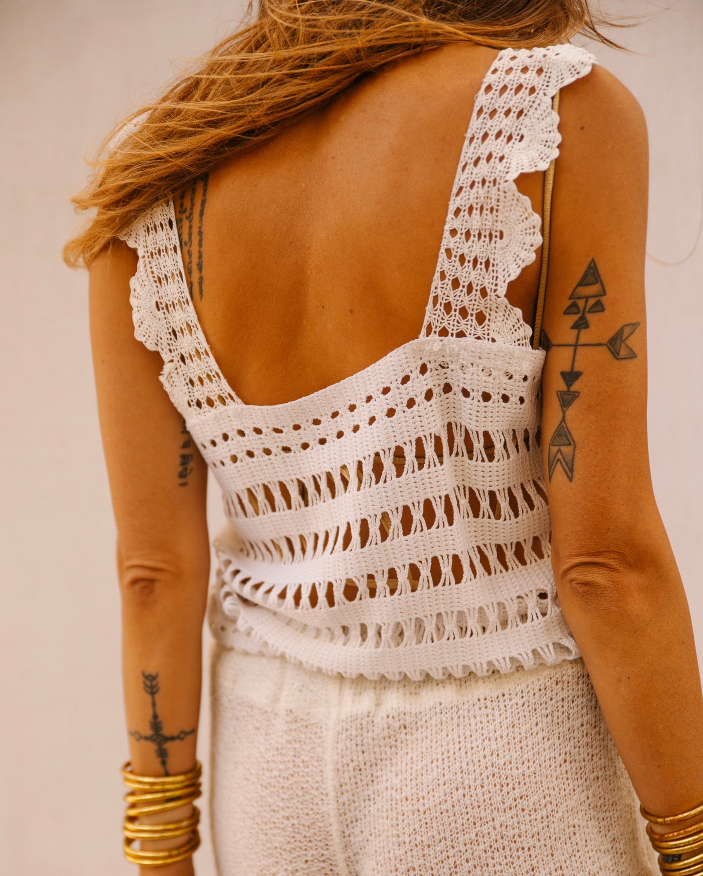 Up-cycled Vintage Crochet Top with French Lace Straps – Handmade by Vagabond Ibiza