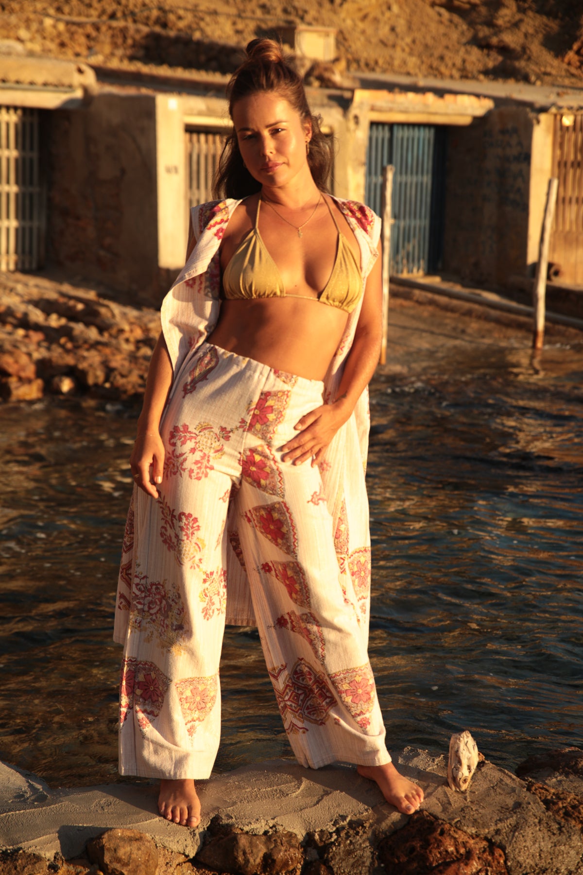 Vintage Indian cotton block printed textiles 2 piece set made by Vagabond Ibiza