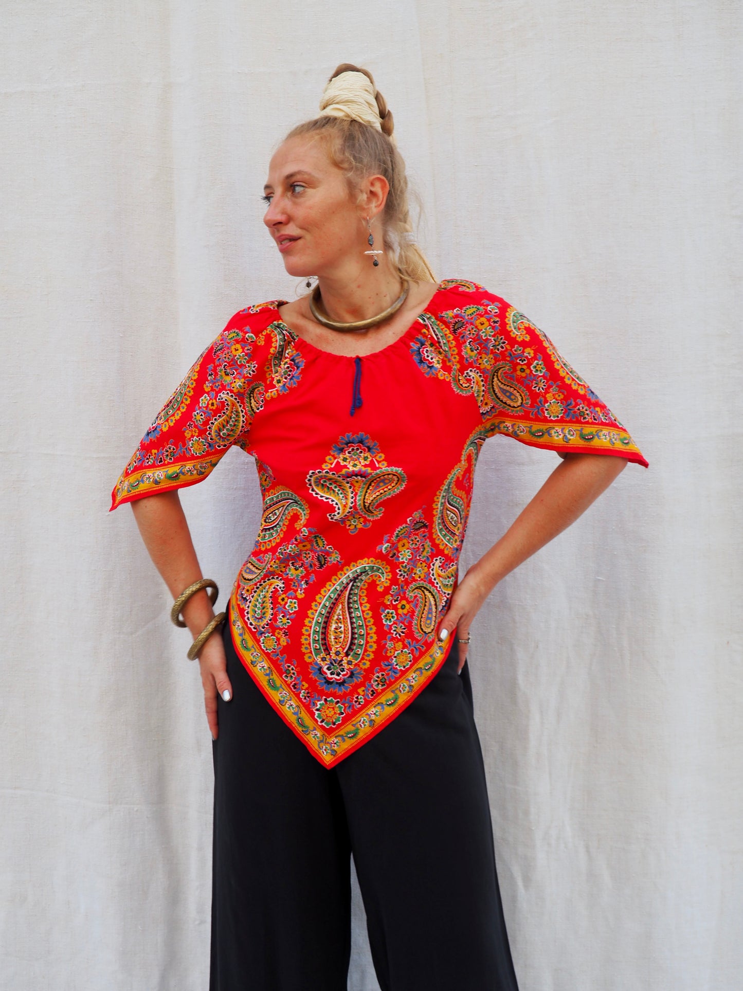Upcycled 1970s Vintage Paisley Scarf Top – Handmade by Vagabond Ibiza
