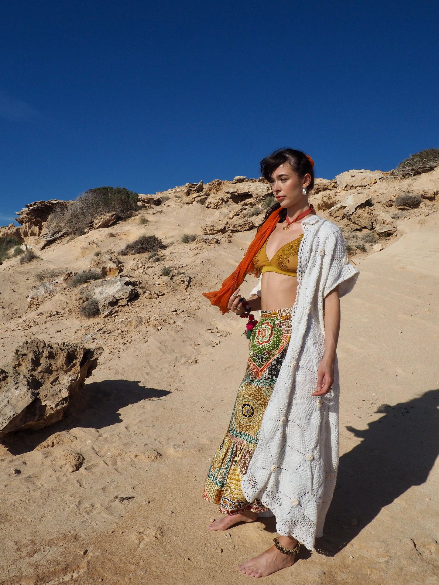 Vintage white French crochet up-cycled jacket by Vagabond Ibiza