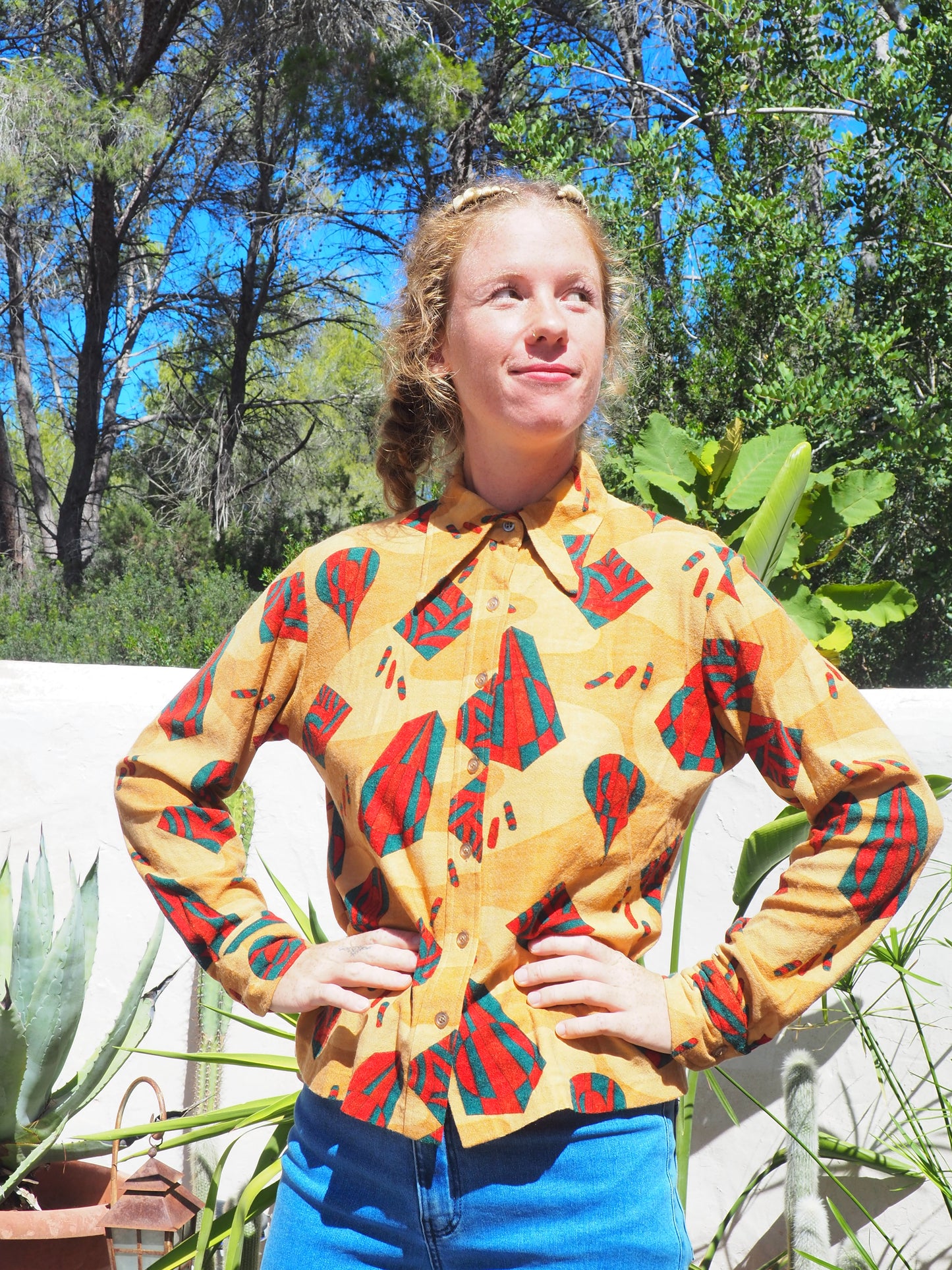 Vintage 1970’s abstract printed shirt with oversized collar