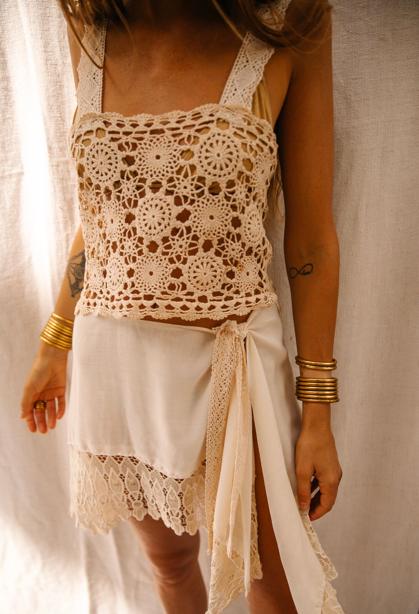Up-cycled Vintage Silk & Cotton Crochet Top – Handmade by Vagabond Ibiza