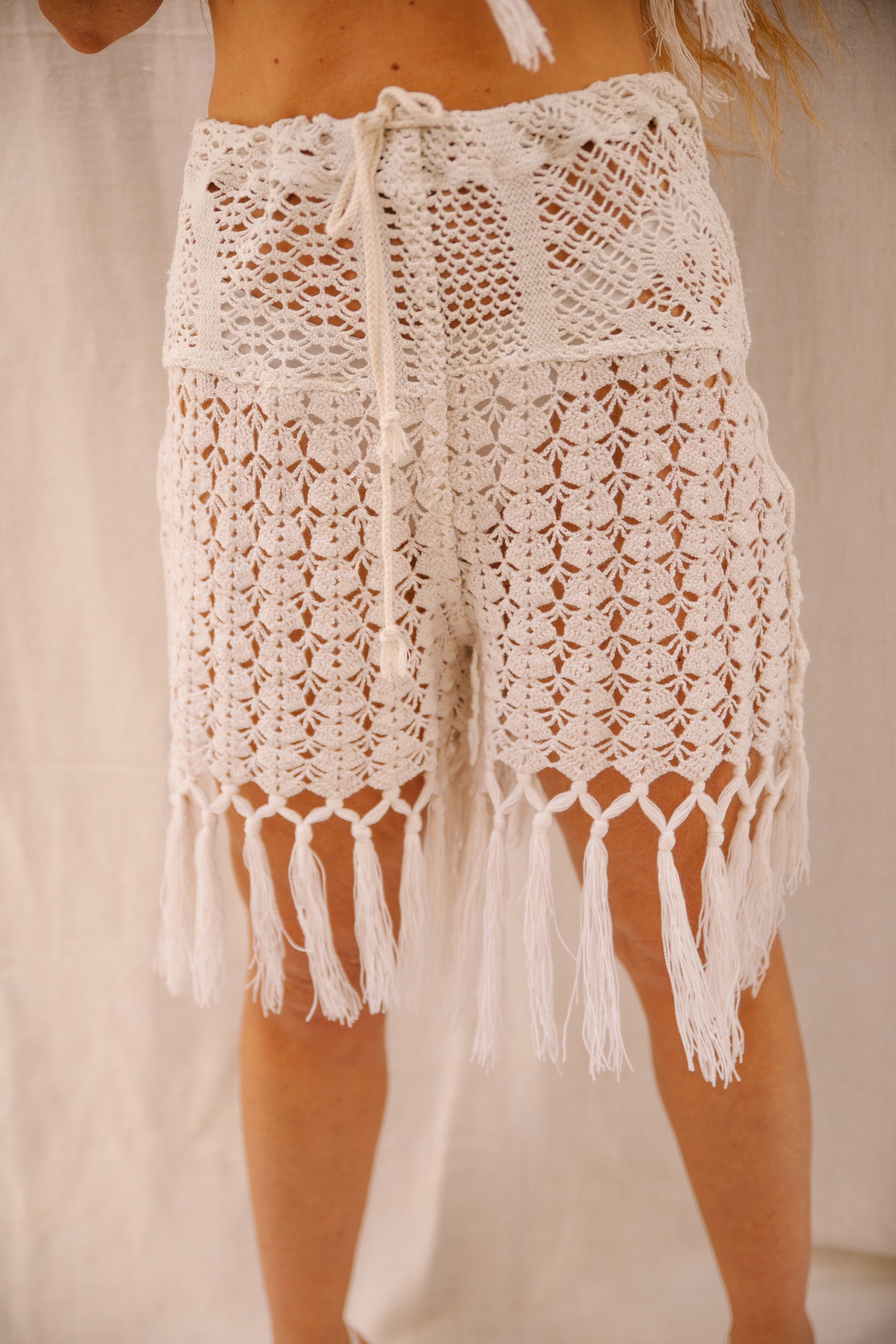 Up-cycled Vintage Crochet Tassel shorts – Handmade by Vagabond Ibiza