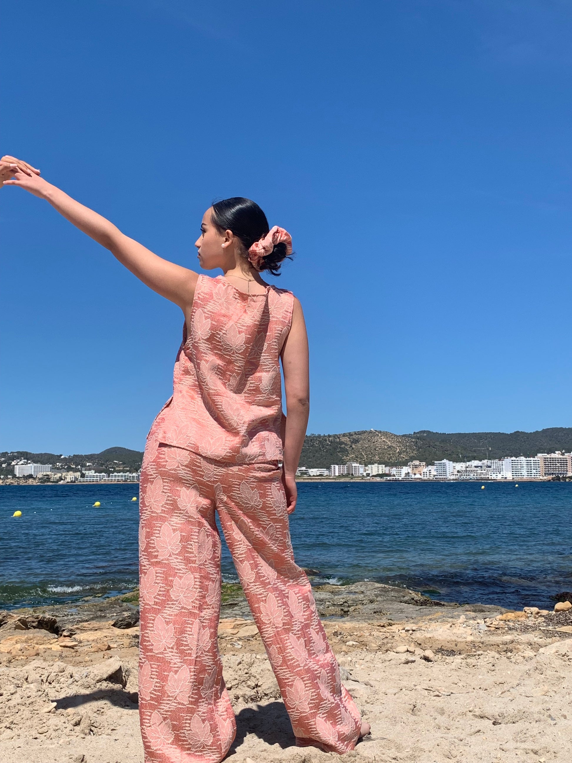 Pink Floral Vintage Two-Piece Set – Upcycled Cotton Silk