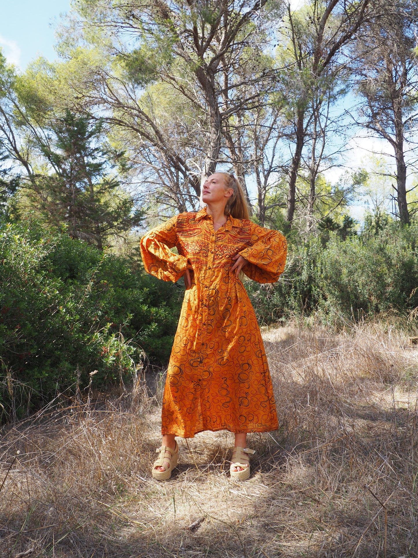 Vintage Indian sari dress with oversized sleeves up-cycled by Vagabond Ibiza