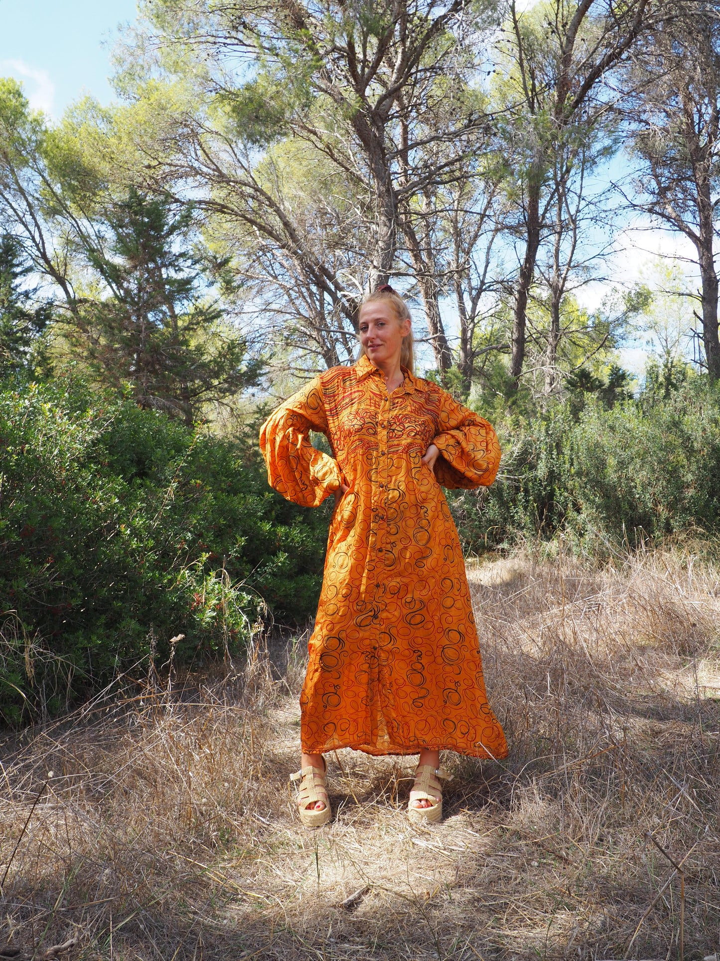Vintage Indian sari dress with oversized sleeves up-cycled by Vagabond Ibiza