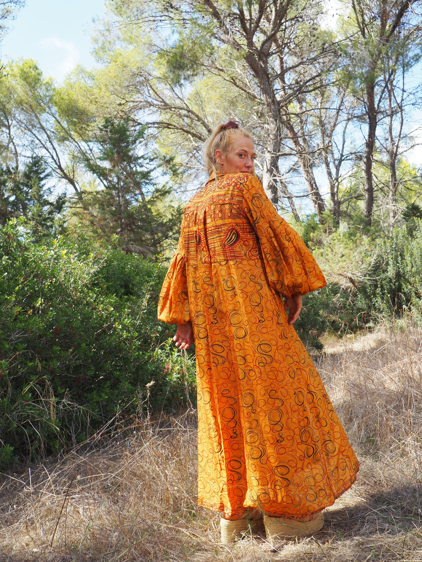Vintage Indian sari dress with oversized sleeves up-cycled by Vagabond Ibiza
