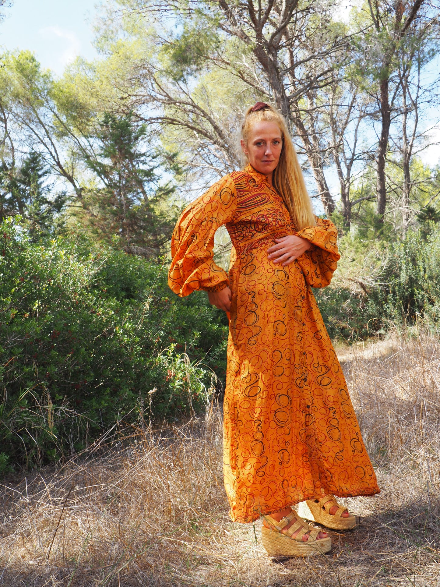Vintage Indian sari dress with oversized sleeves up-cycled by Vagabond Ibiza