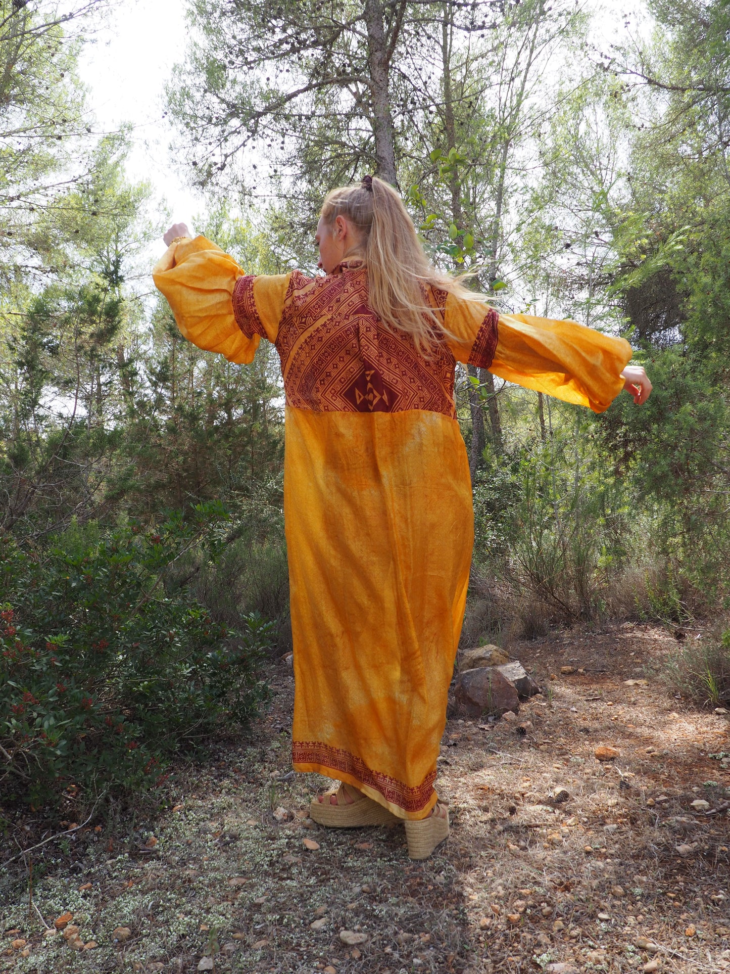 Vintage Indian sari dress with oversized sleeves up-cycled by Vagabond Ibiza