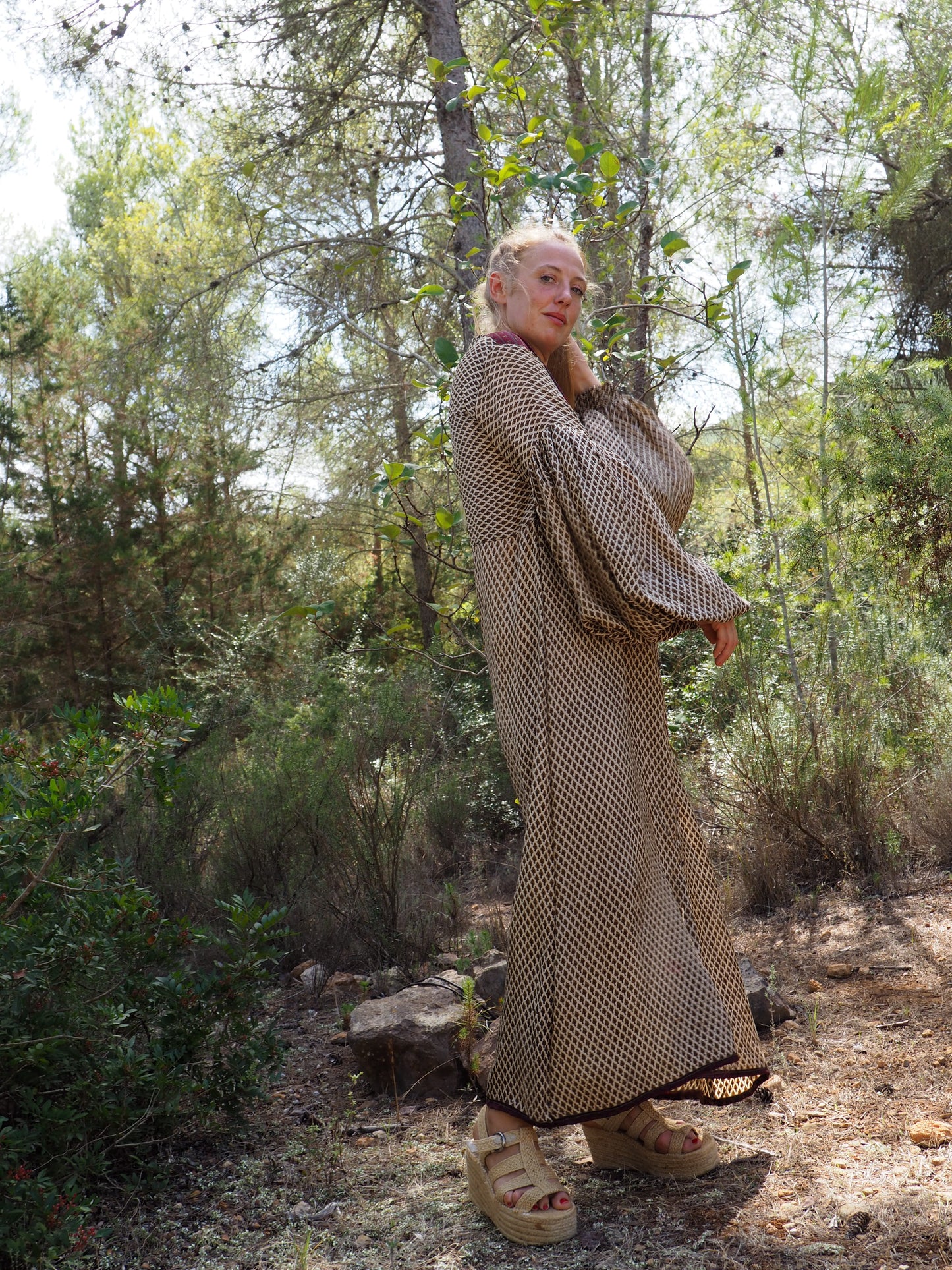 Vintage Indian sari dress with oversized sleeves up-cycled by Vagabond Ibiza