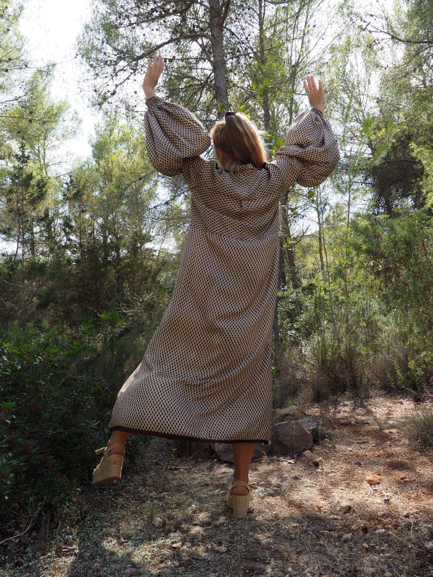 Vintage Indian sari dress with oversized sleeves up-cycled by Vagabond Ibiza