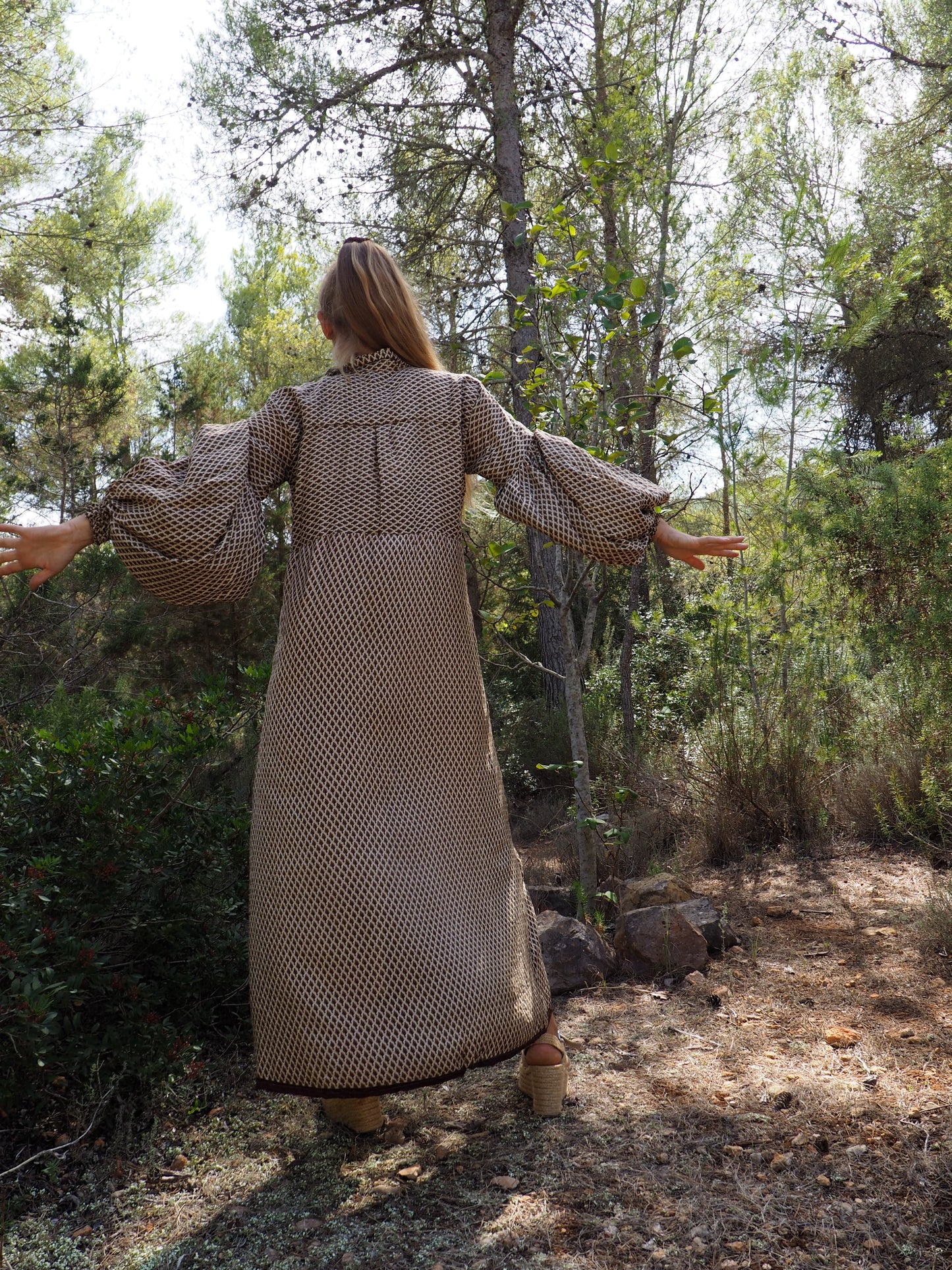 Vintage Indian sari dress with oversized sleeves up-cycled by Vagabond Ibiza
