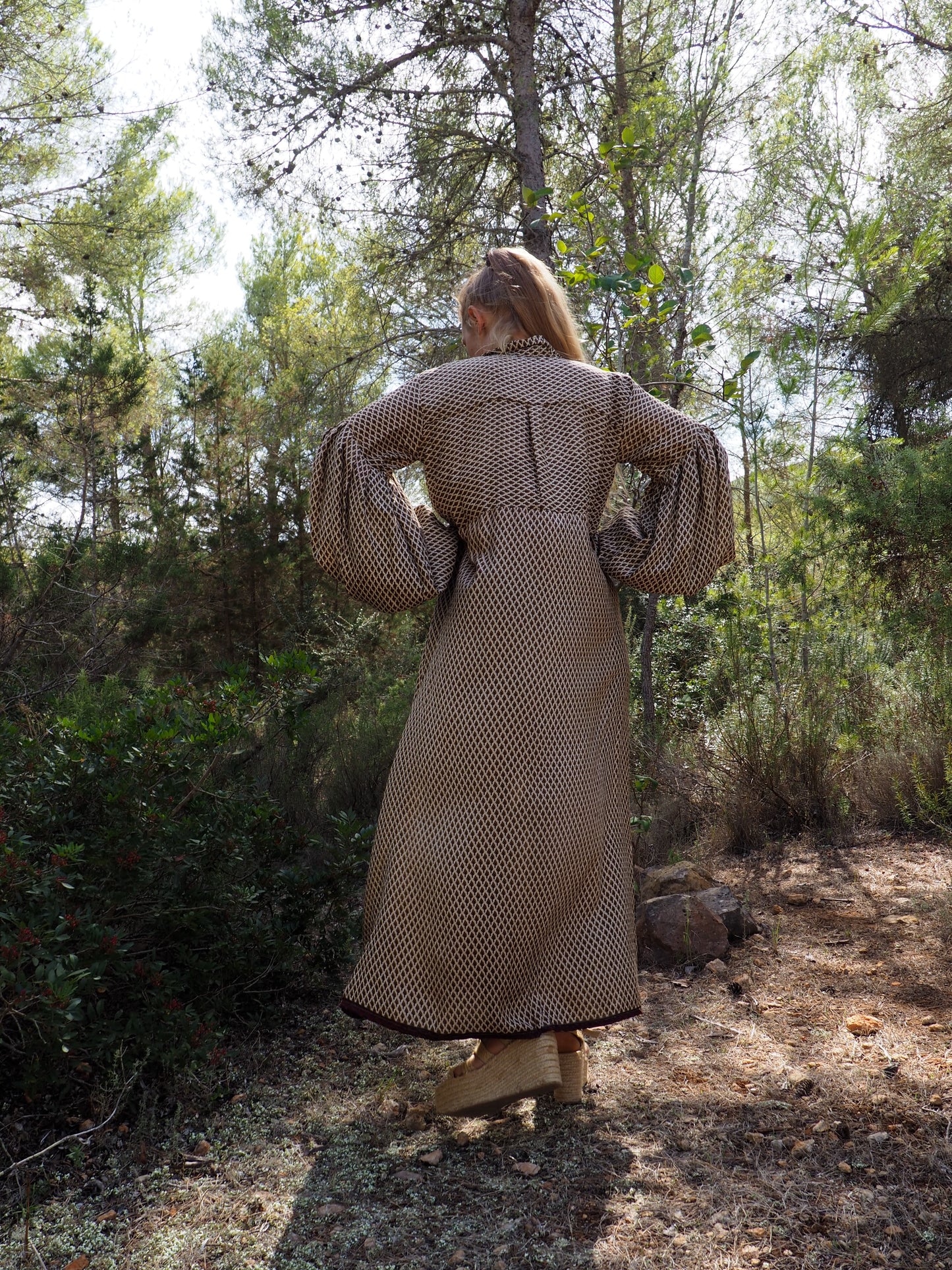 Vintage Indian sari dress with oversized sleeves up-cycled by Vagabond Ibiza