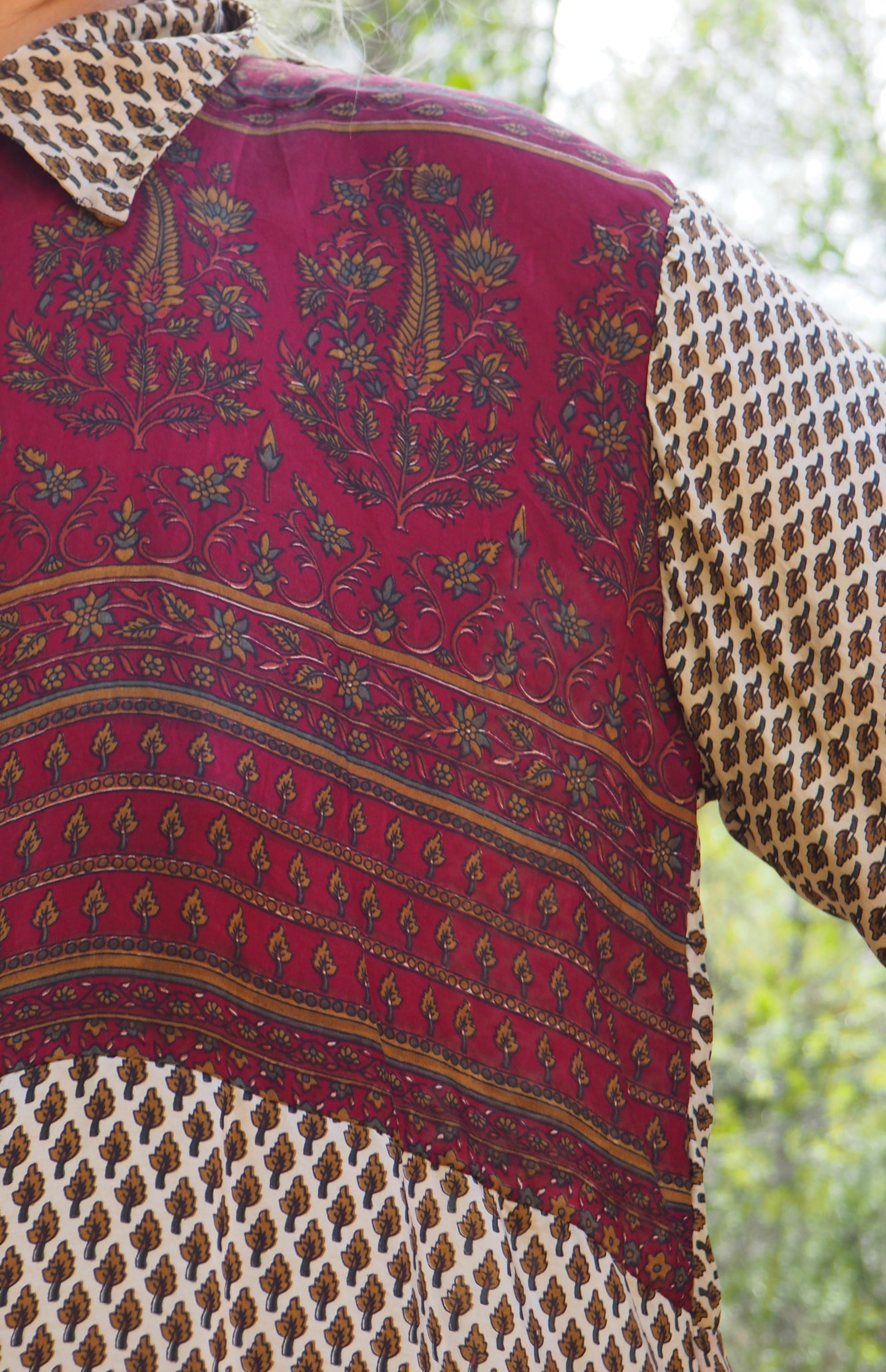 Vintage Indian sari dress with oversized sleeves up-cycled by Vagabond Ibiza
