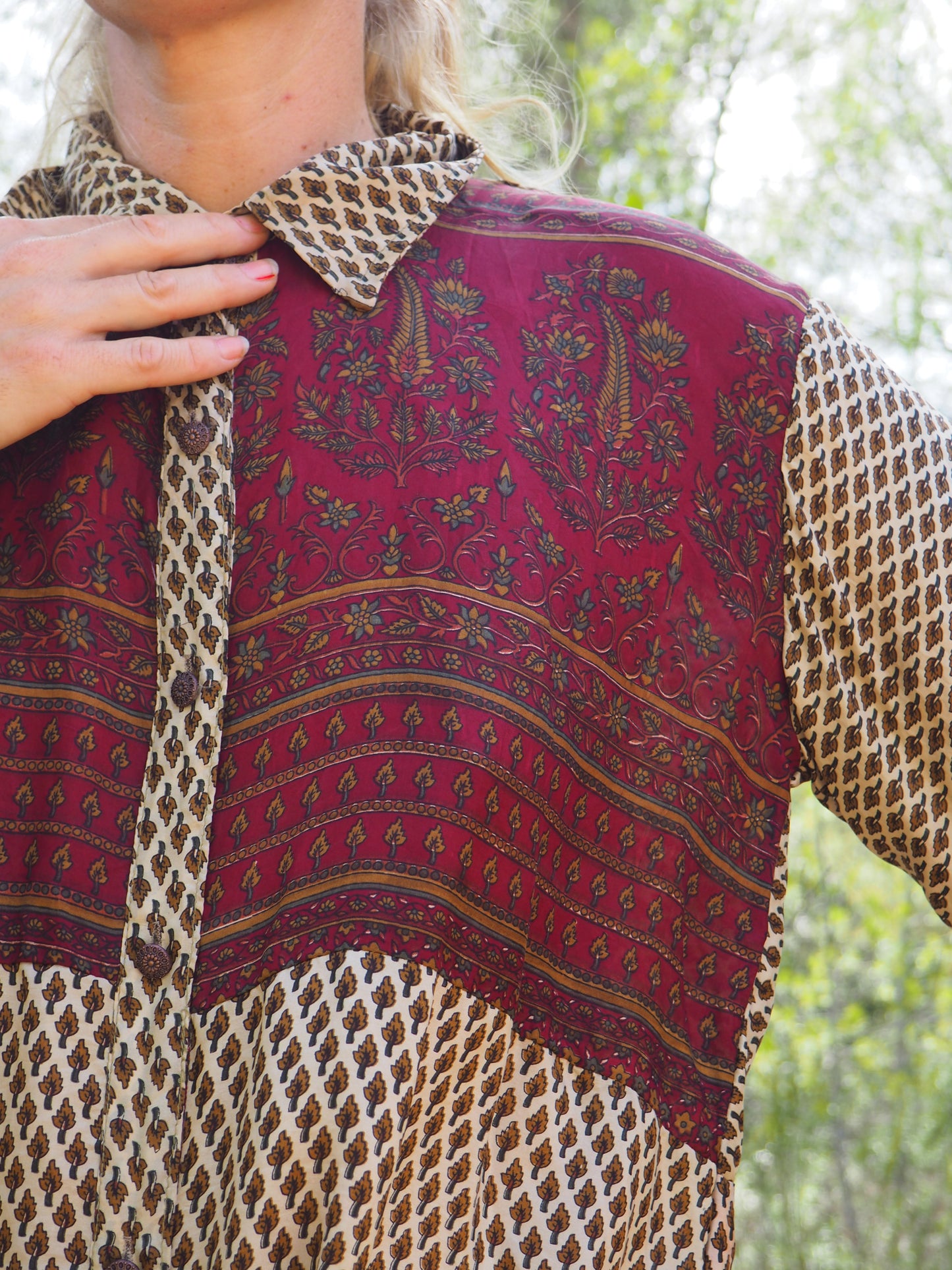 Vintage Indian sari dress with oversized sleeves up-cycled by Vagabond Ibiza
