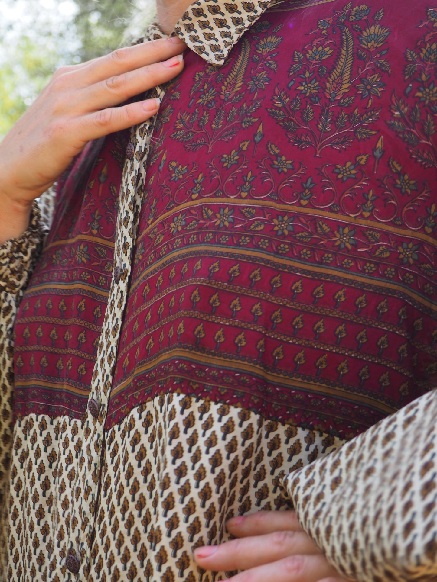 Vintage Indian sari dress with oversized sleeves up-cycled by Vagabond Ibiza