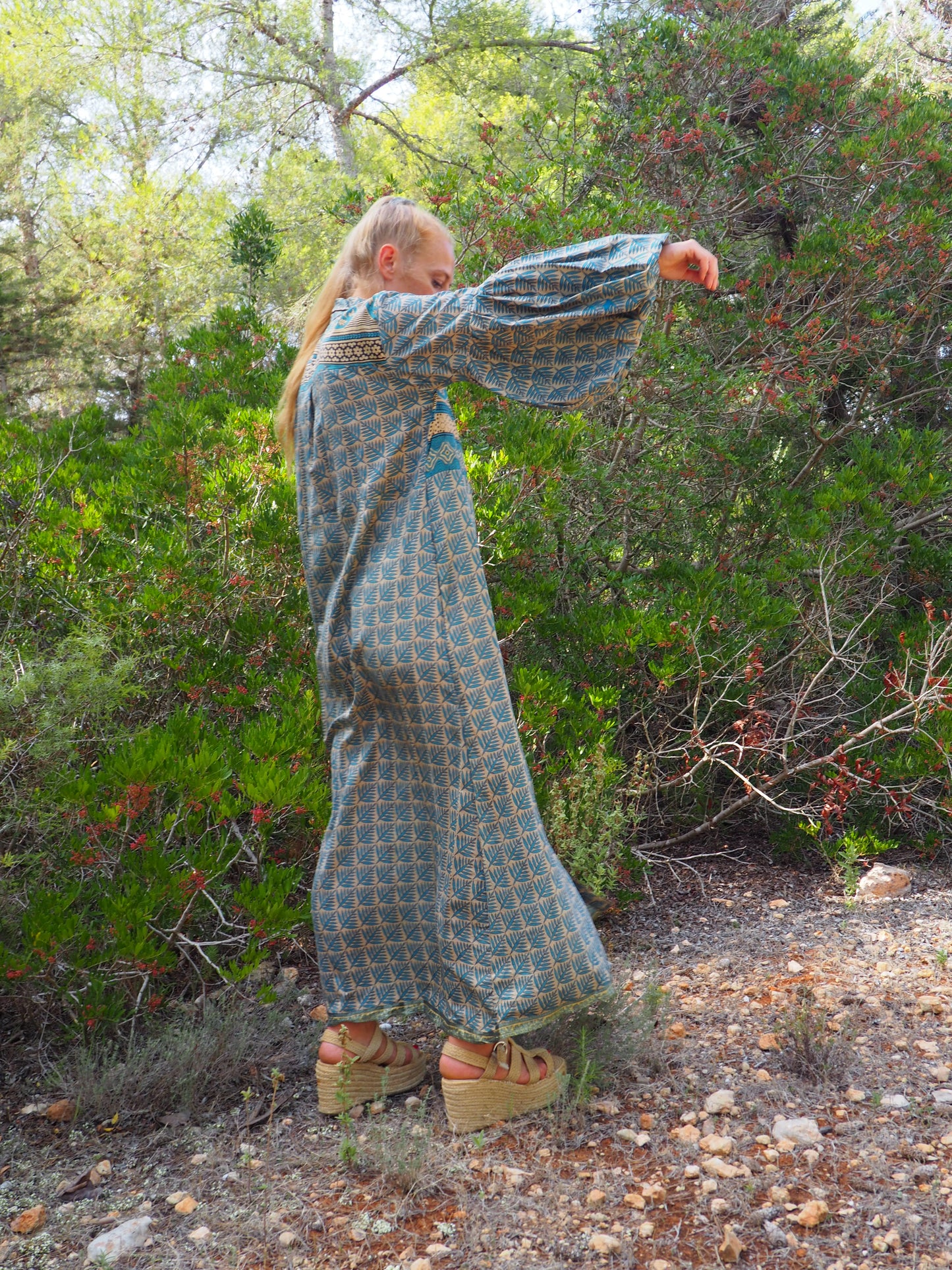 Vintage Indian sari dress with oversized sleeves up-cycled by Vagabond Ibiza