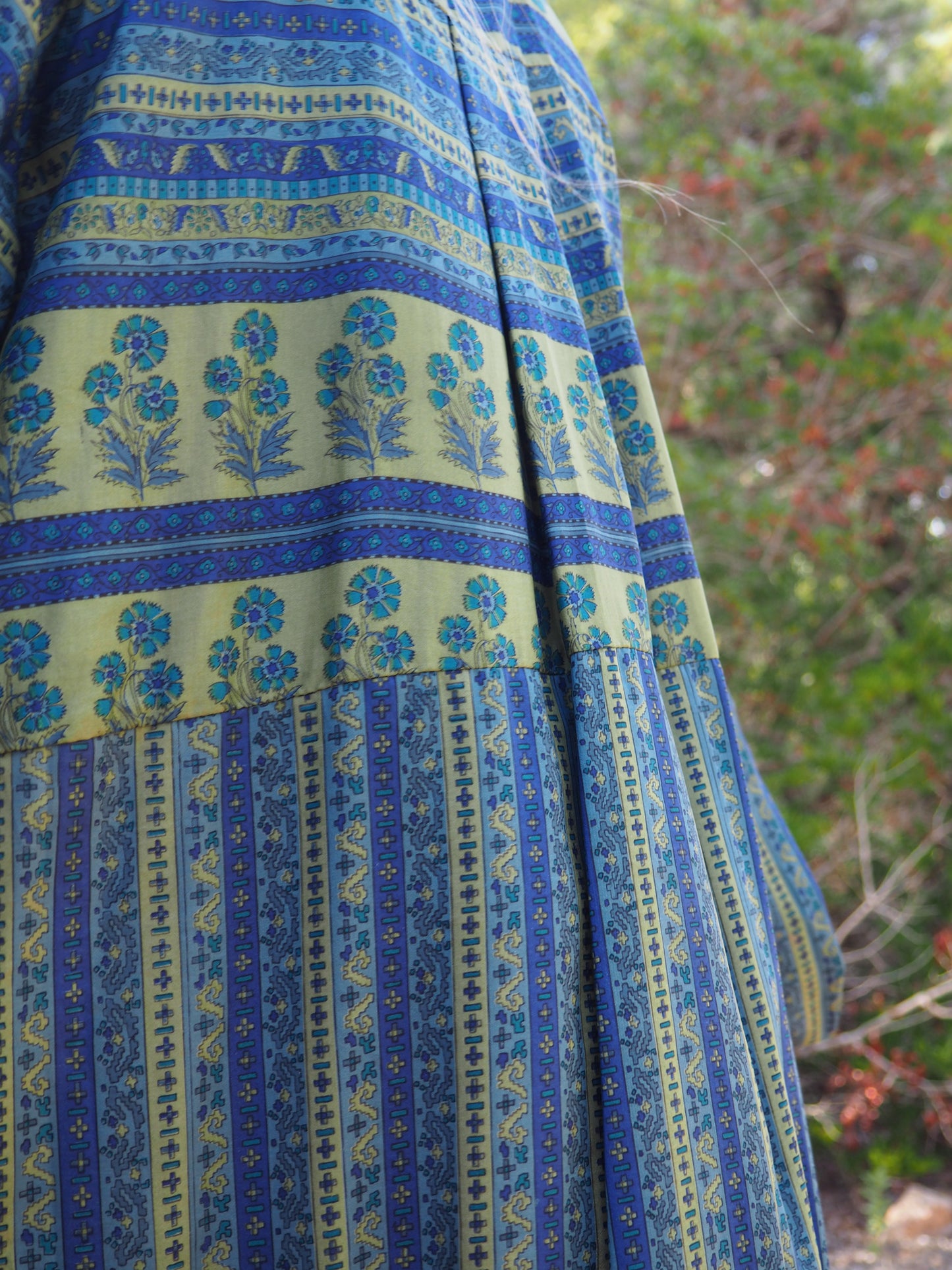 Vintage Indian sari dress with oversized sleeves up-cycled by Vagabond Ibiza