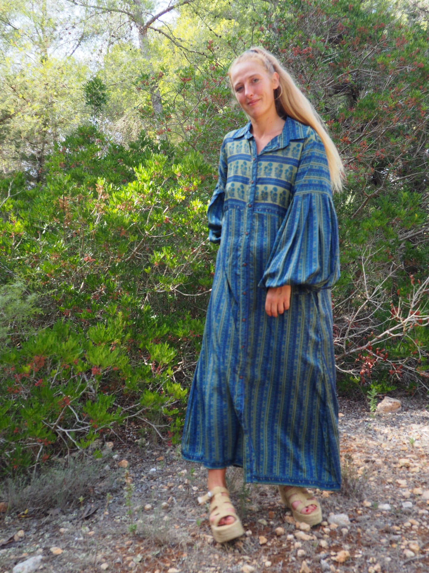 Vintage Indian sari dress with oversized sleeves up-cycled by Vagabond Ibiza