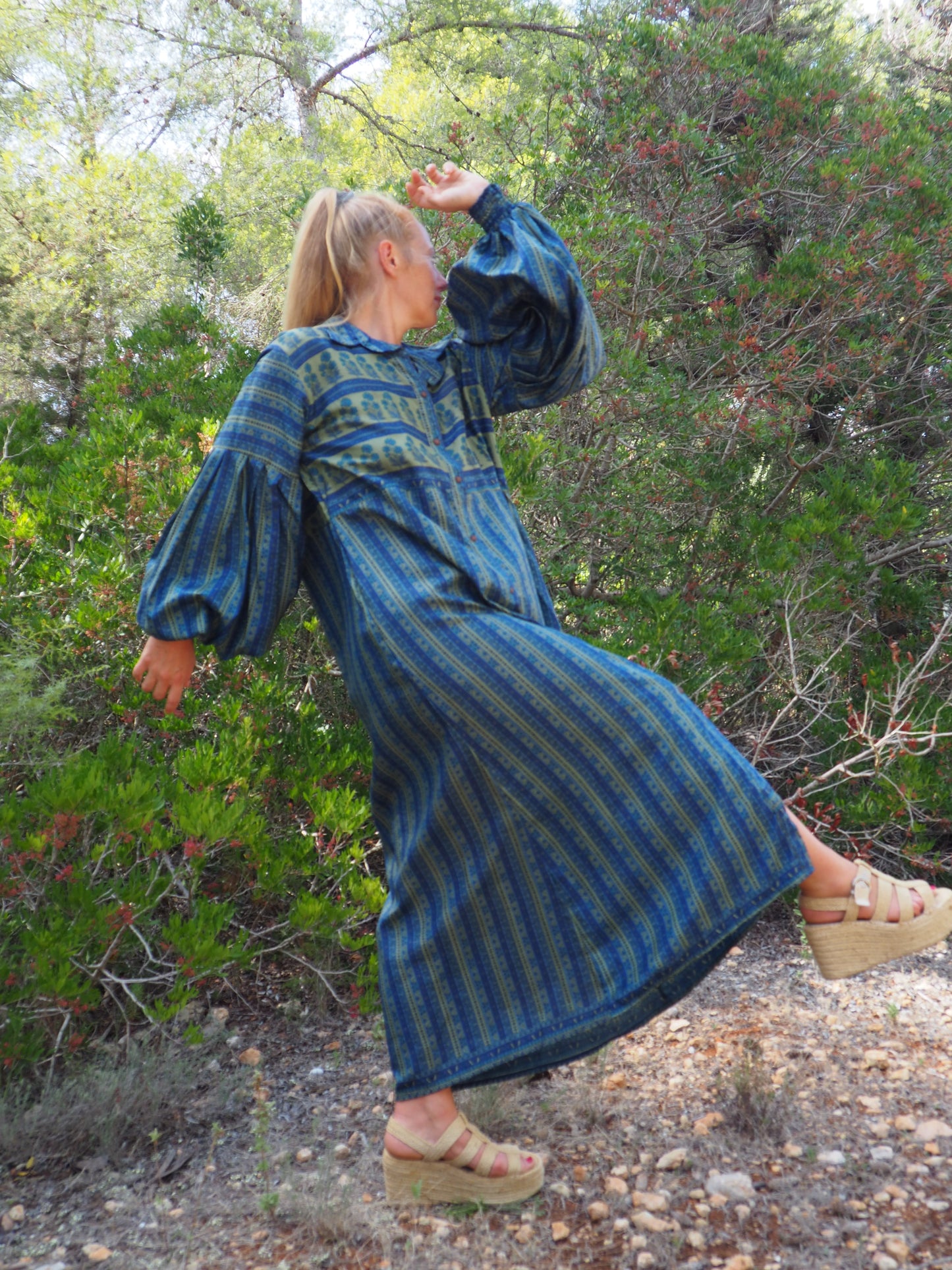 Vintage Indian sari dress with oversized sleeves up-cycled by Vagabond Ibiza