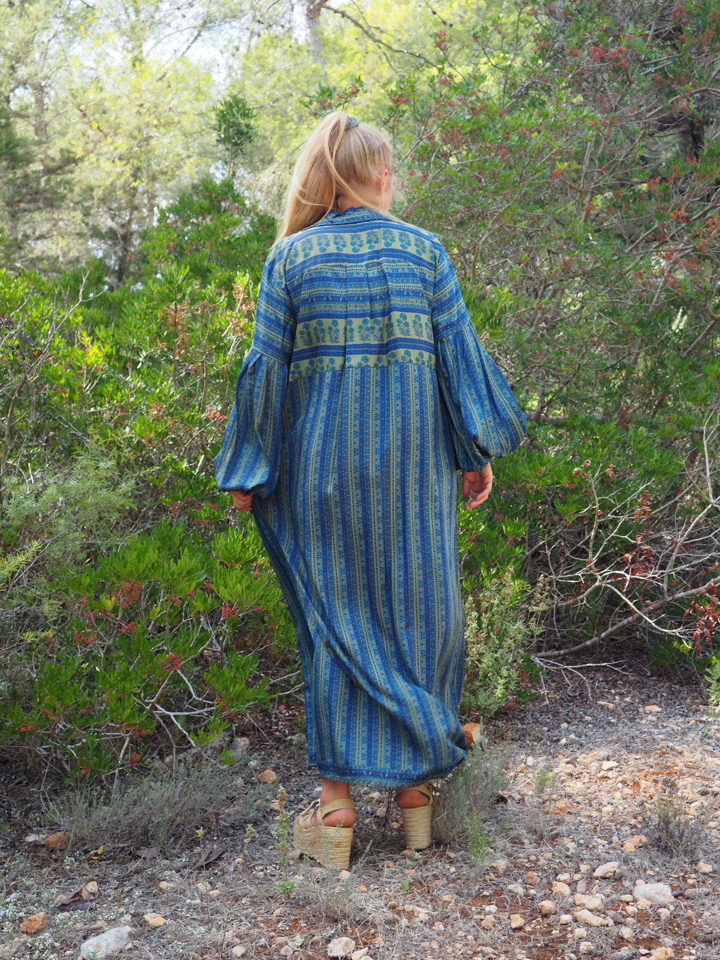 Vintage Indian sari dress with oversized sleeves up-cycled by Vagabond Ibiza