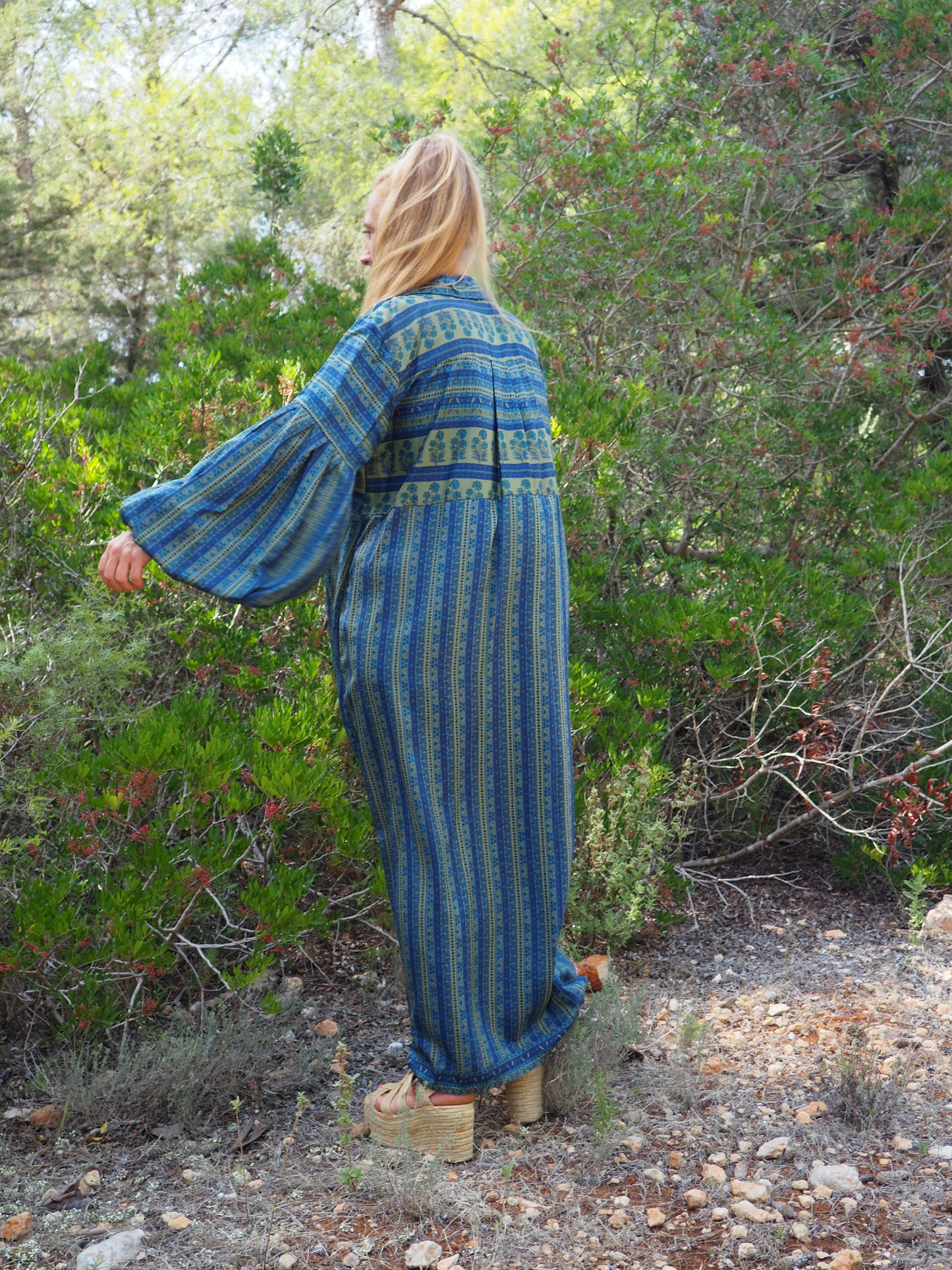 Vintage Indian sari dress with oversized sleeves up-cycled by Vagabond Ibiza