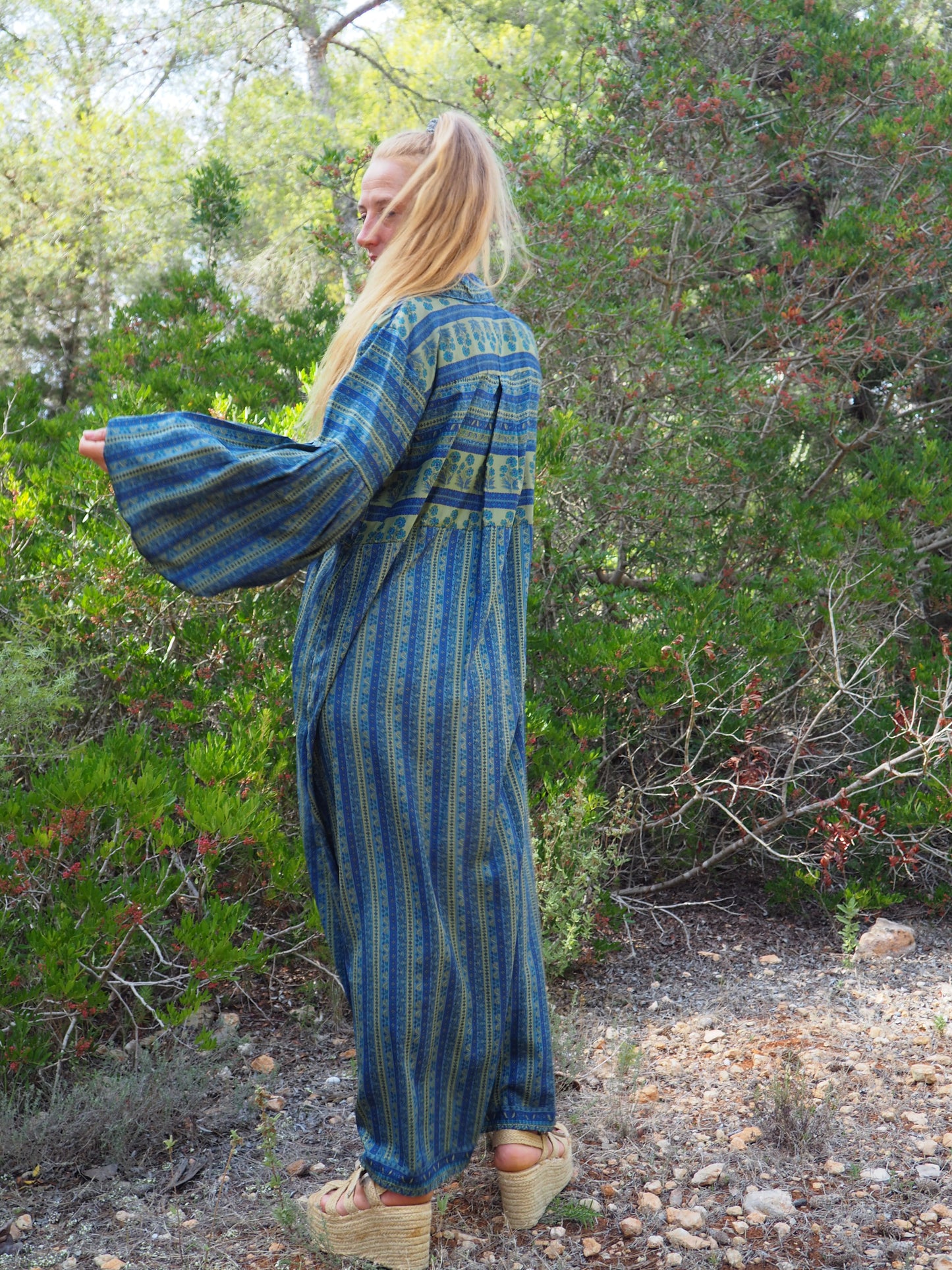 Vintage Indian sari dress with oversized sleeves up-cycled by Vagabond Ibiza