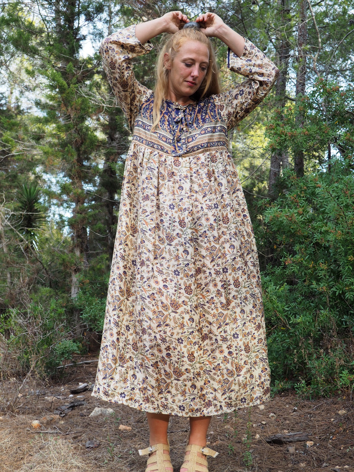 Vintage Indian sari dress with oversized sleeves up-cycled by Vagabond Ibiza