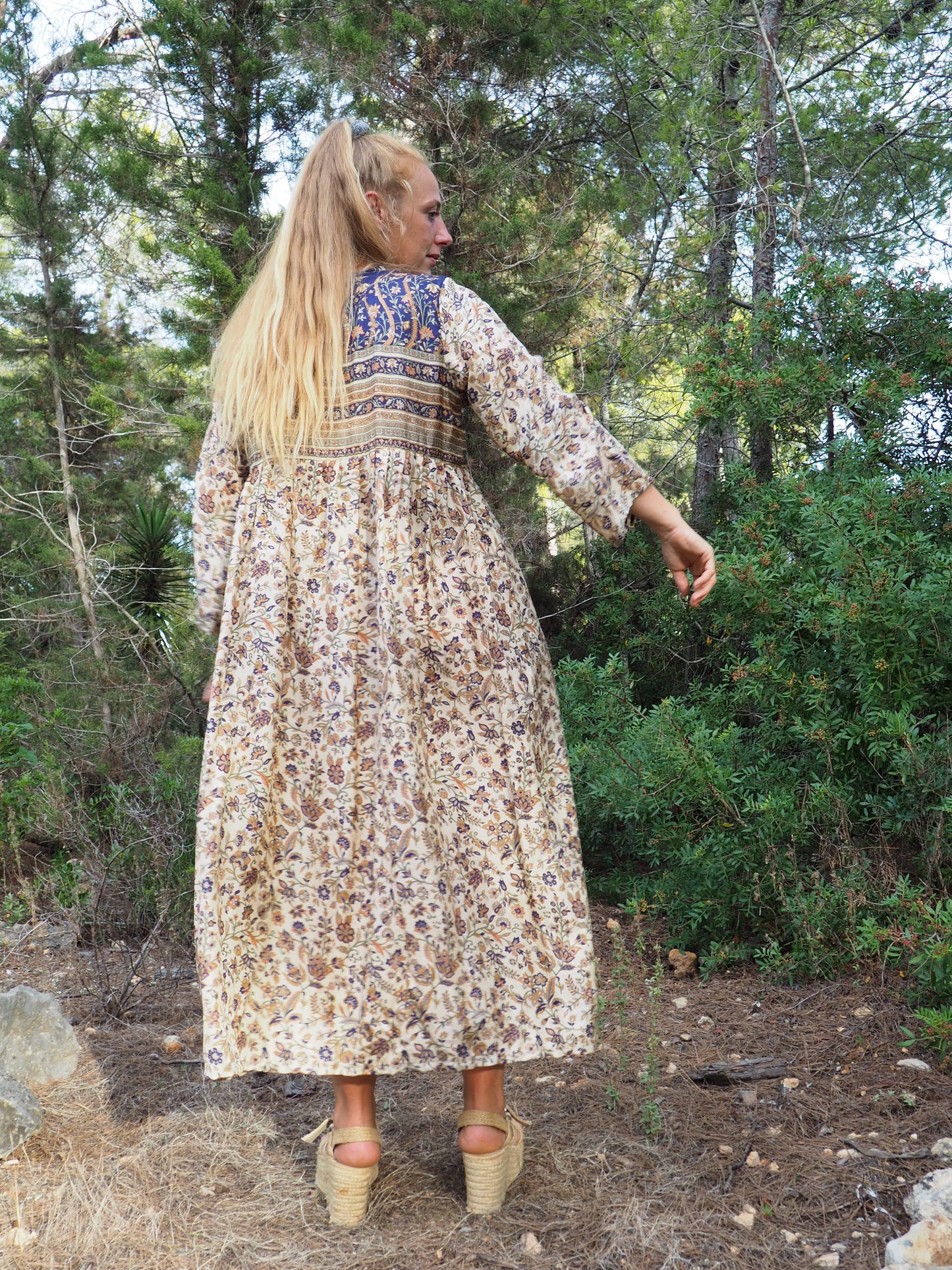Vintage Indian sari dress with oversized sleeves up-cycled by Vagabond Ibiza