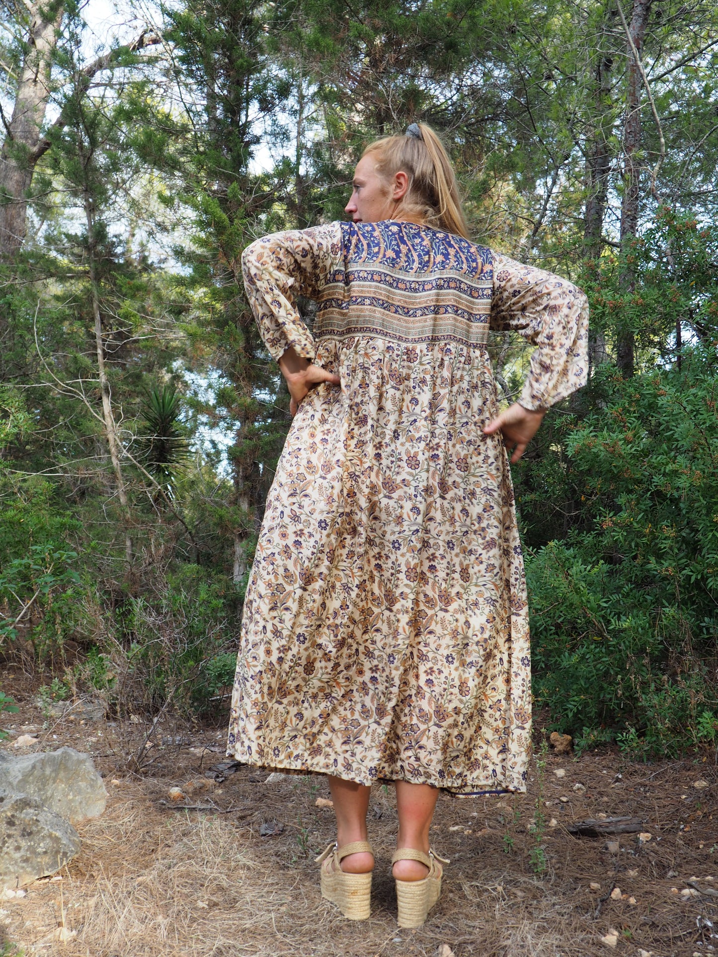 Vintage Indian sari dress with oversized sleeves up-cycled by Vagabond Ibiza