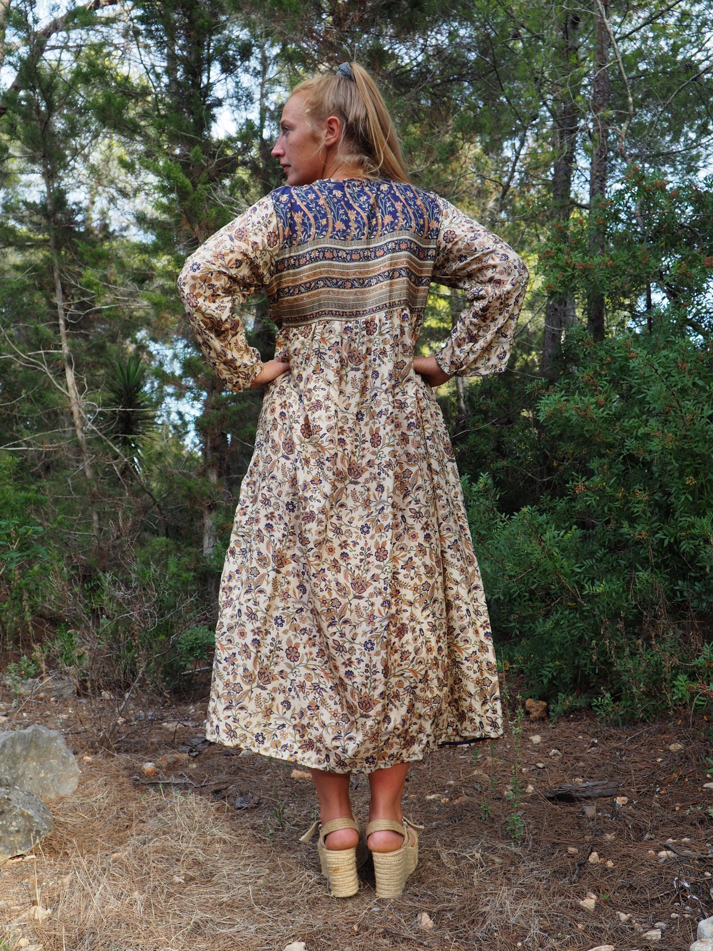 Vintage Indian sari dress with oversized sleeves up-cycled by Vagabond Ibiza