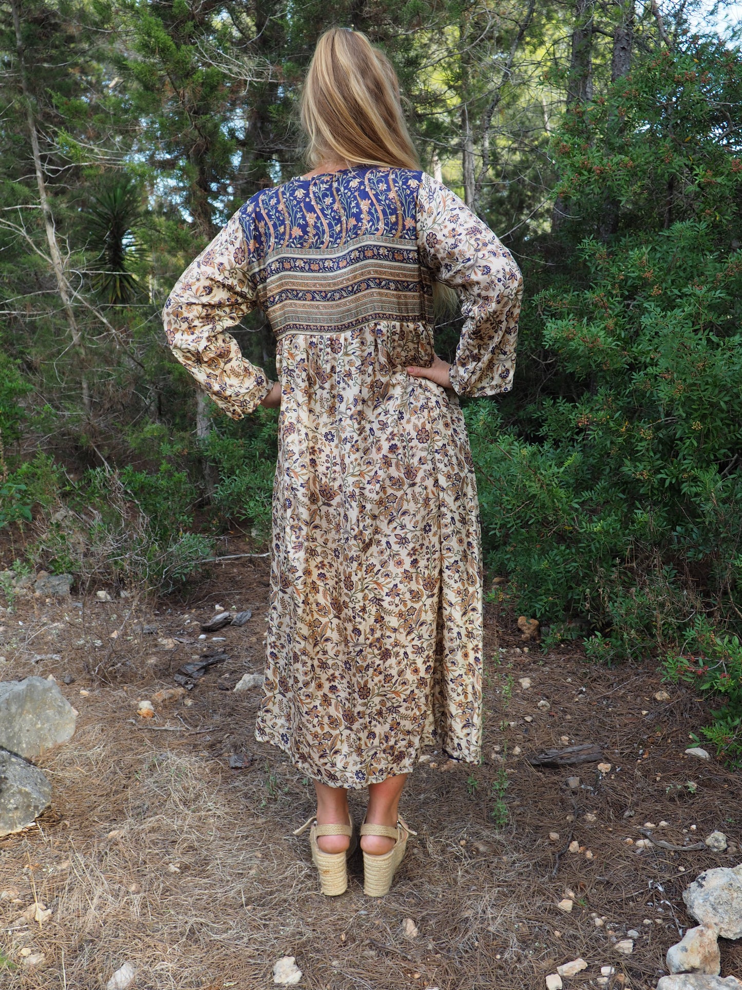 Vintage Indian sari dress with oversized sleeves up-cycled by Vagabond Ibiza