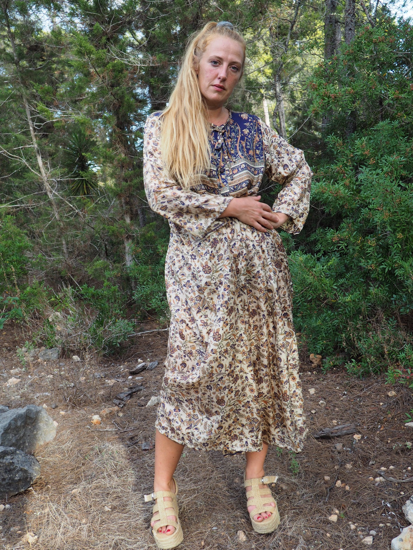 Vintage Indian sari dress with oversized sleeves up-cycled by Vagabond Ibiza