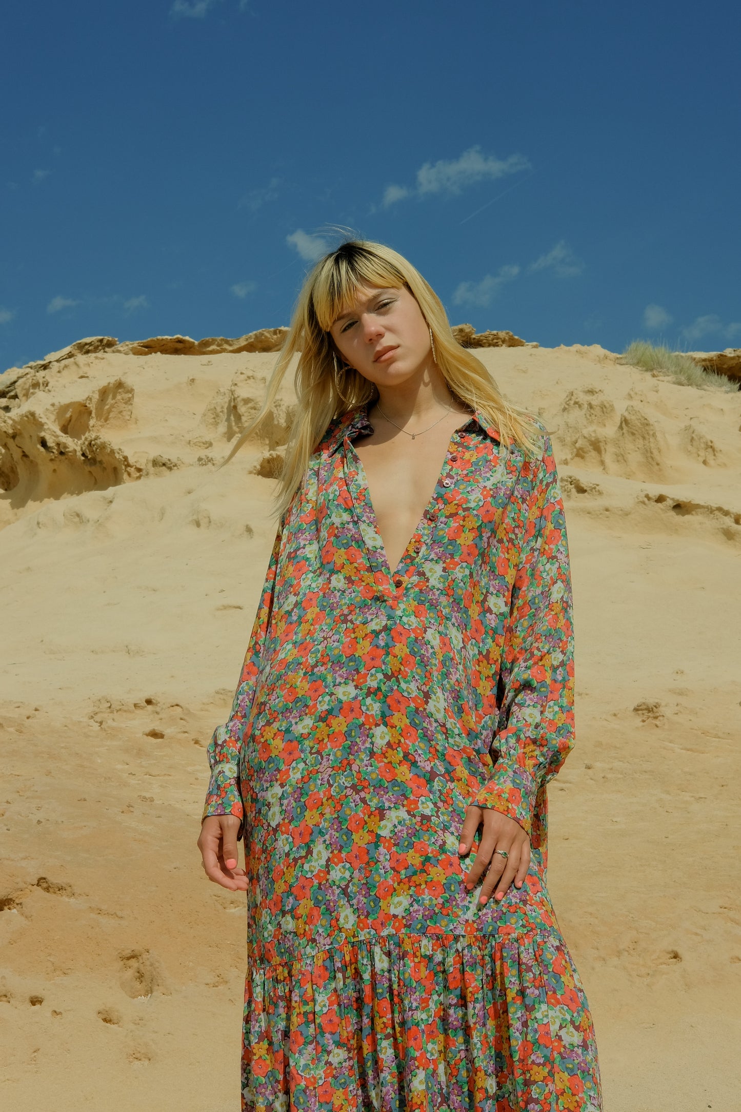 Vintage floral maxi dress with button detail