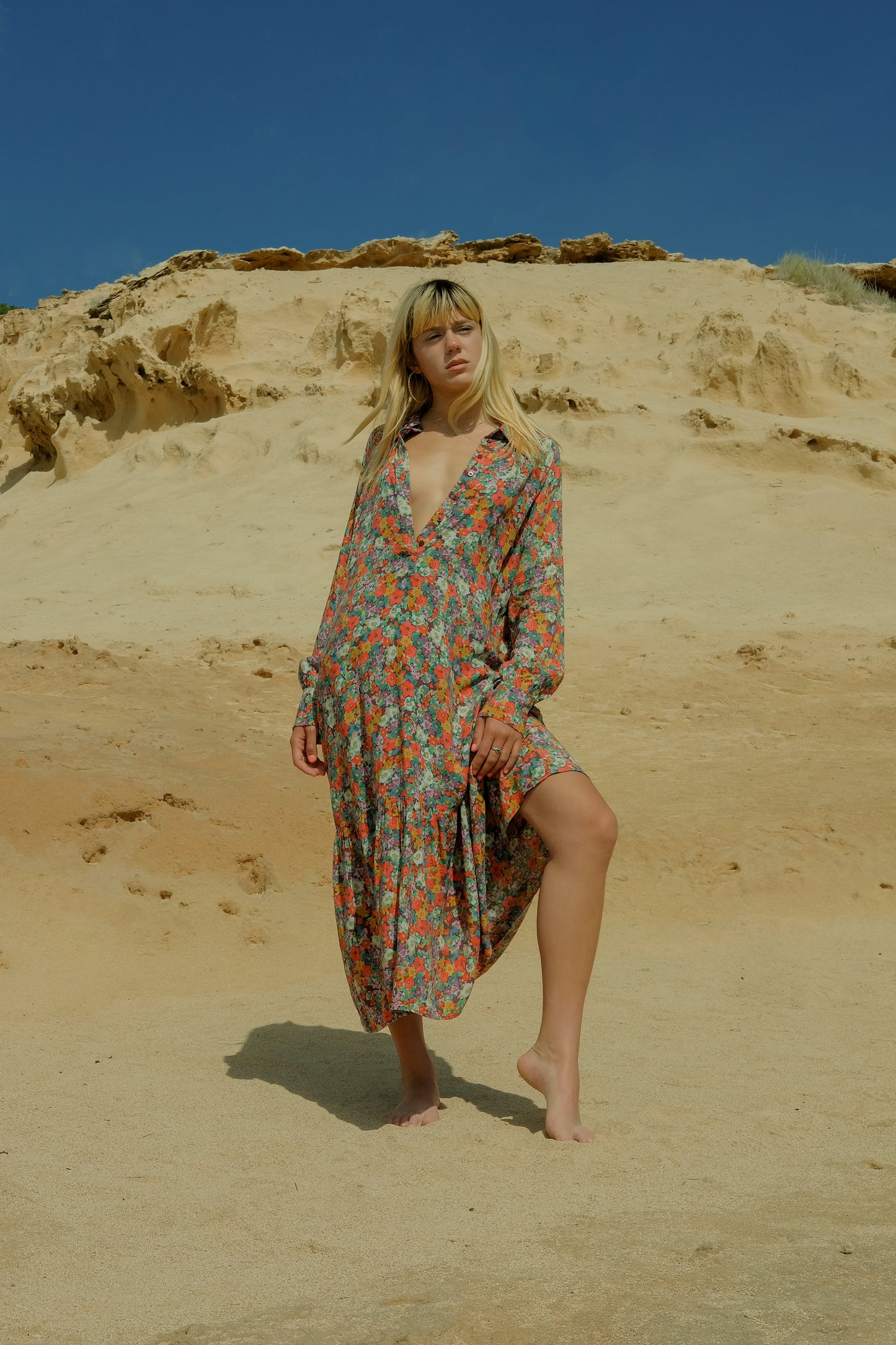 Vintage floral maxi dress with button detail
