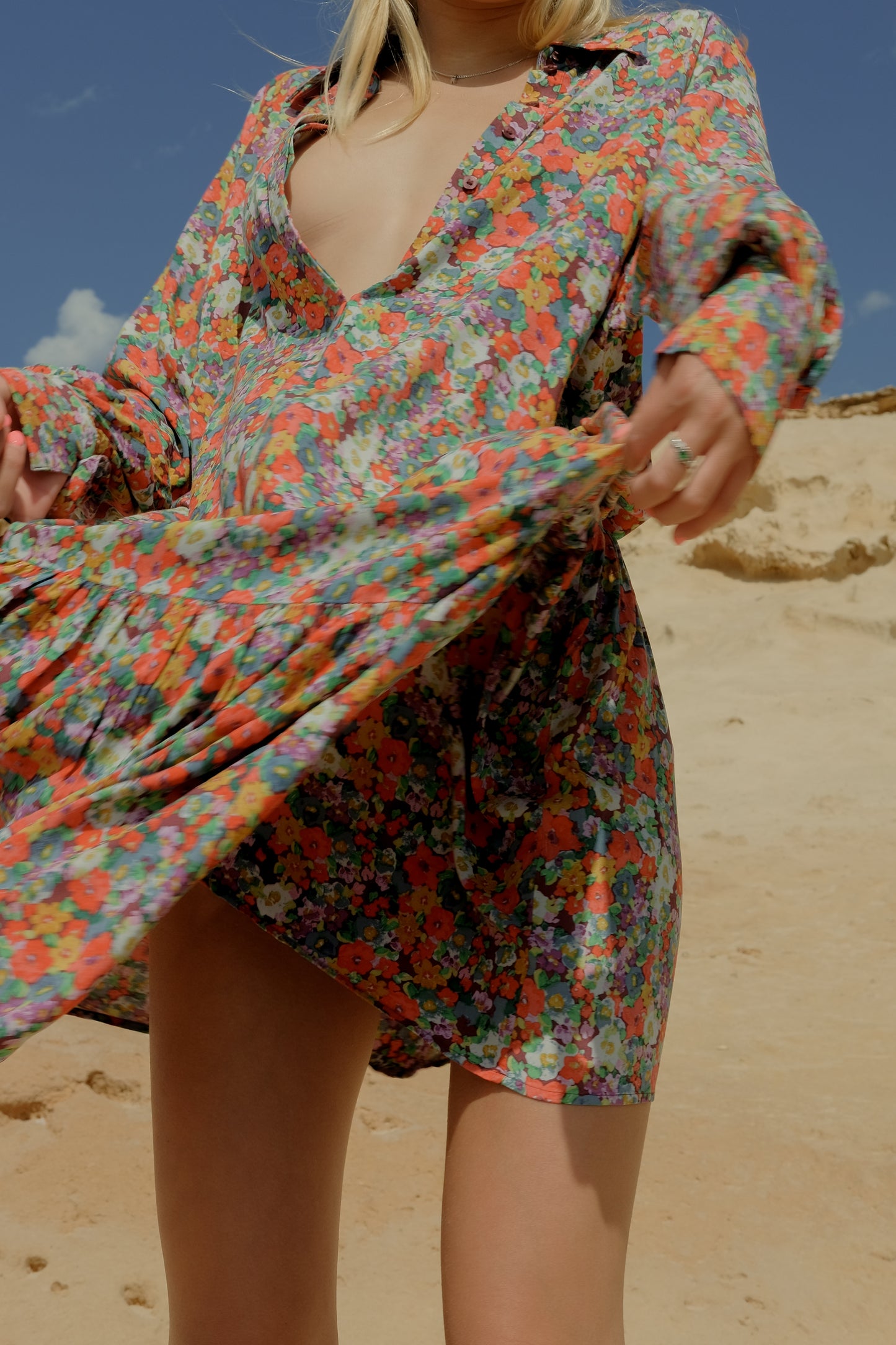 Vintage floral maxi dress with button detail