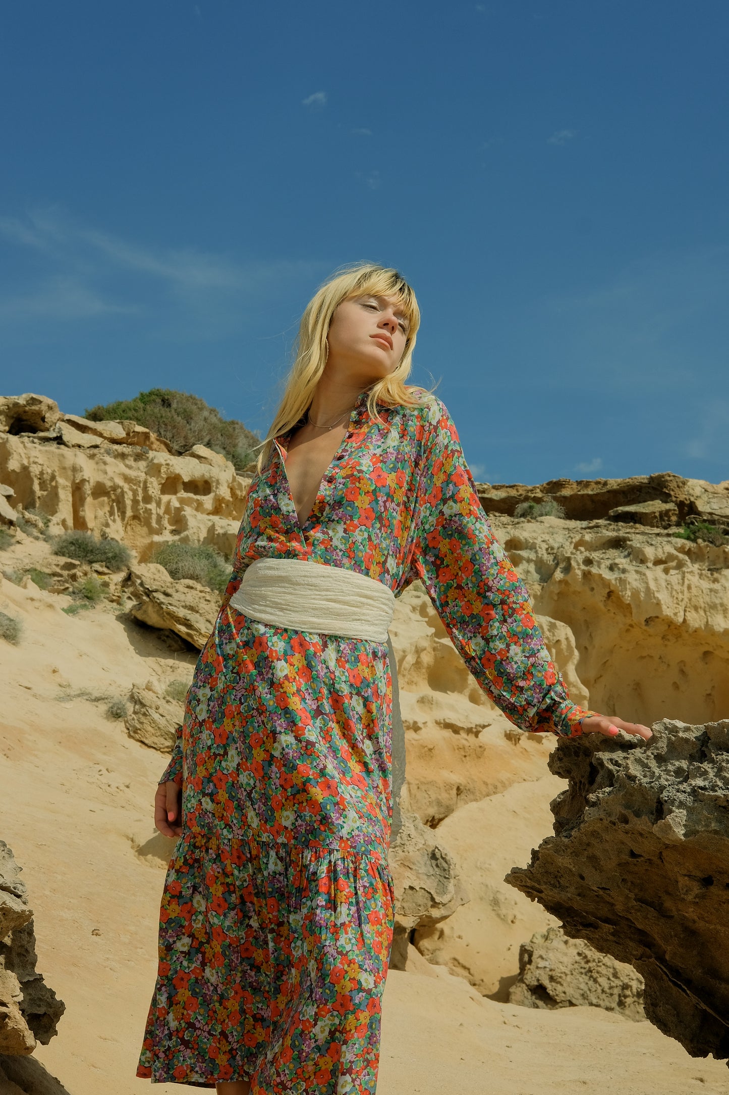 Vintage floral maxi dress with button detail