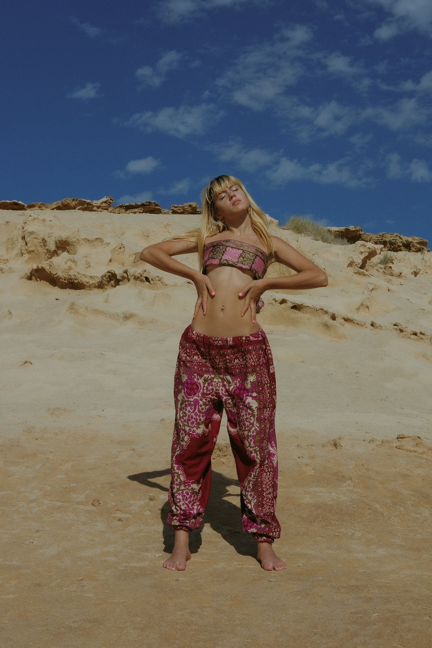 Vintage cotton Indonesian printed pants in cute pink tones
