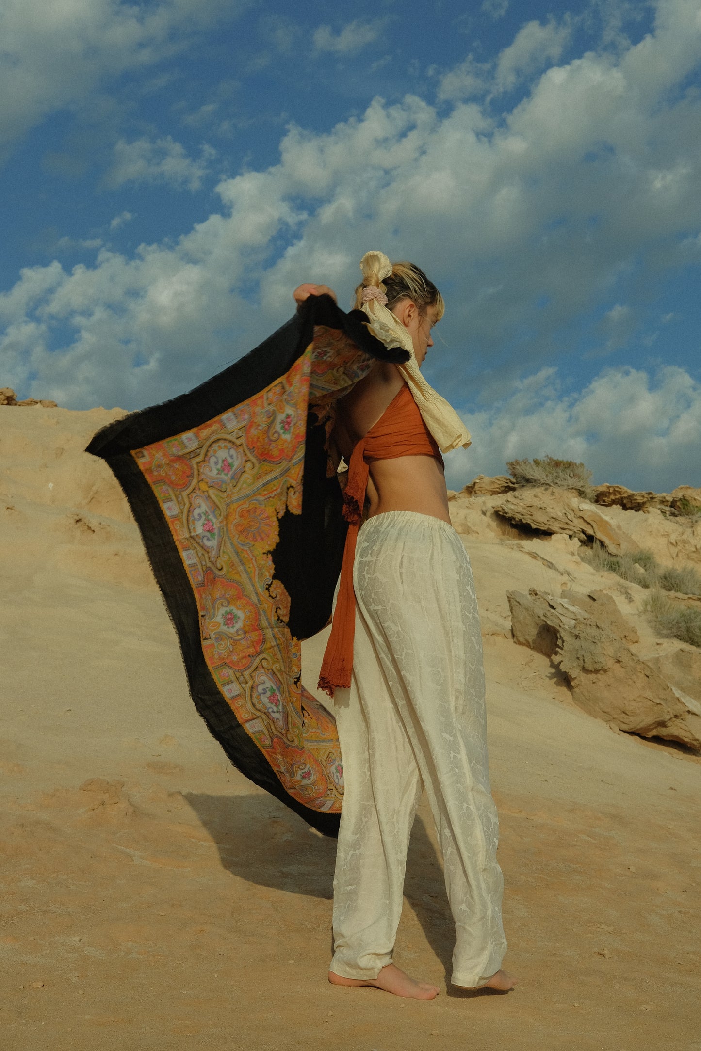 vintage fine wool woven textiles with paisley design up-cycled waistcoat made by Vagabond Ibiza