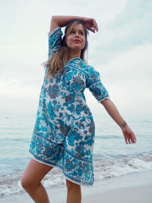 Original vintage 1970’s indian block printed fine cotton gauze dress