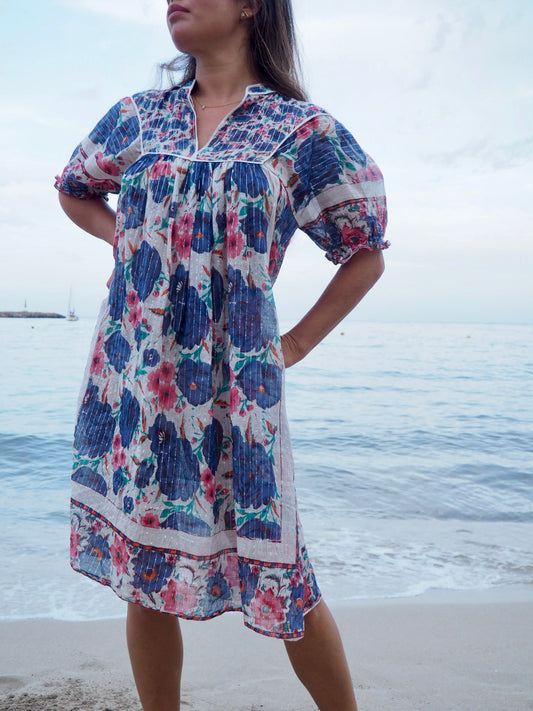 Original vintage 1970’s indian block printed fine cotton gauze dress