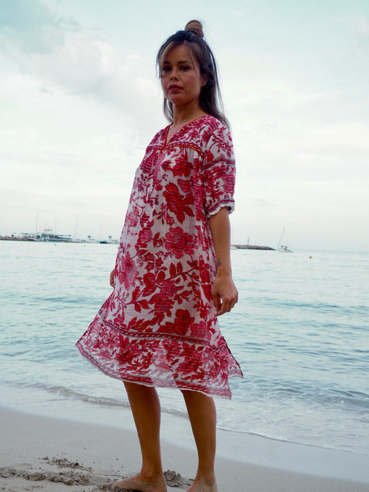 Original vintage 1970’s indian block printed fine cotton gauze dress