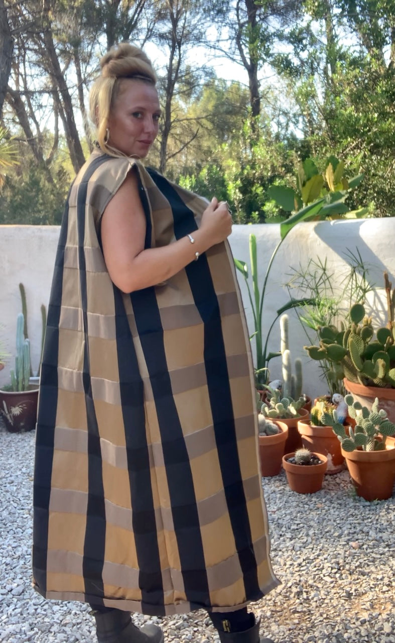Vintage Zimmer & Rhodes textiles black and gold checked long waistcoat by Vagabond Ibiza