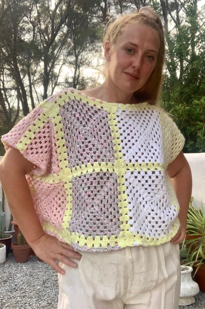 Vintage chunky pastel crochet jumper top up-cycled by Vagabond Ibiza